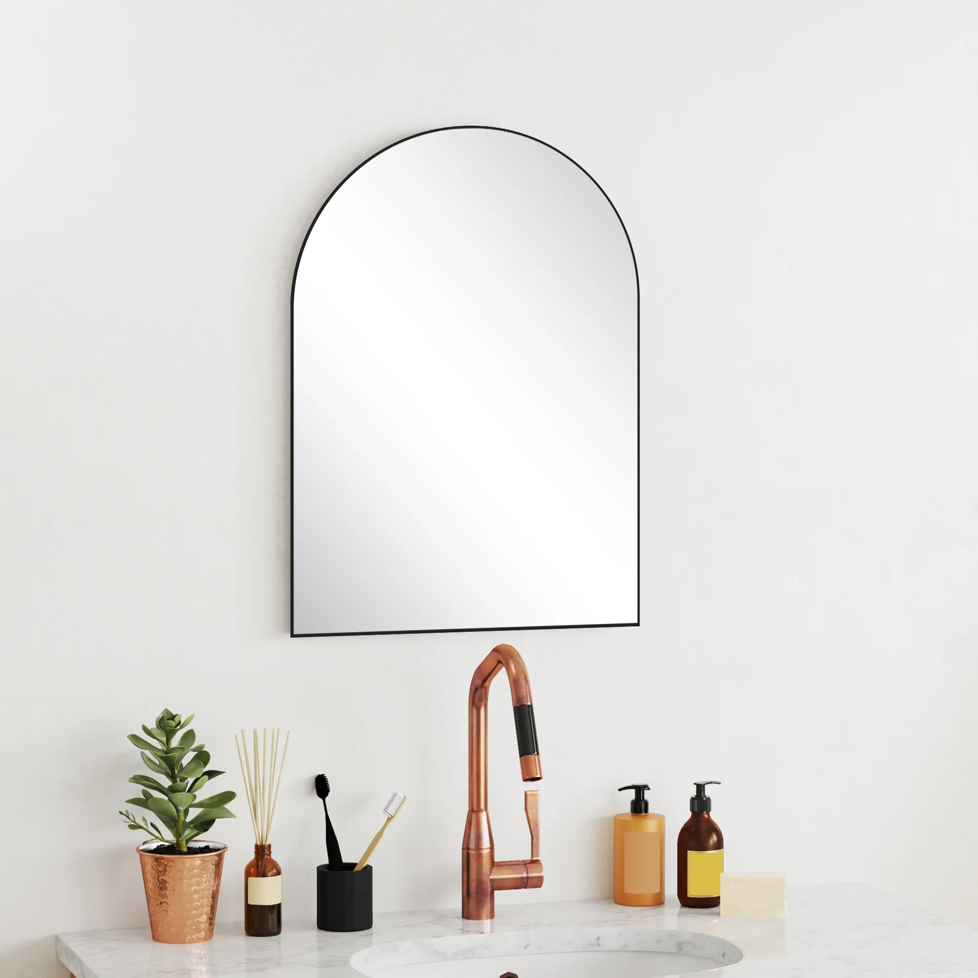 HOMCOM Arch Bathroom Mirror, Modern Wall Mirror with Steel Frame, Black - Image 8