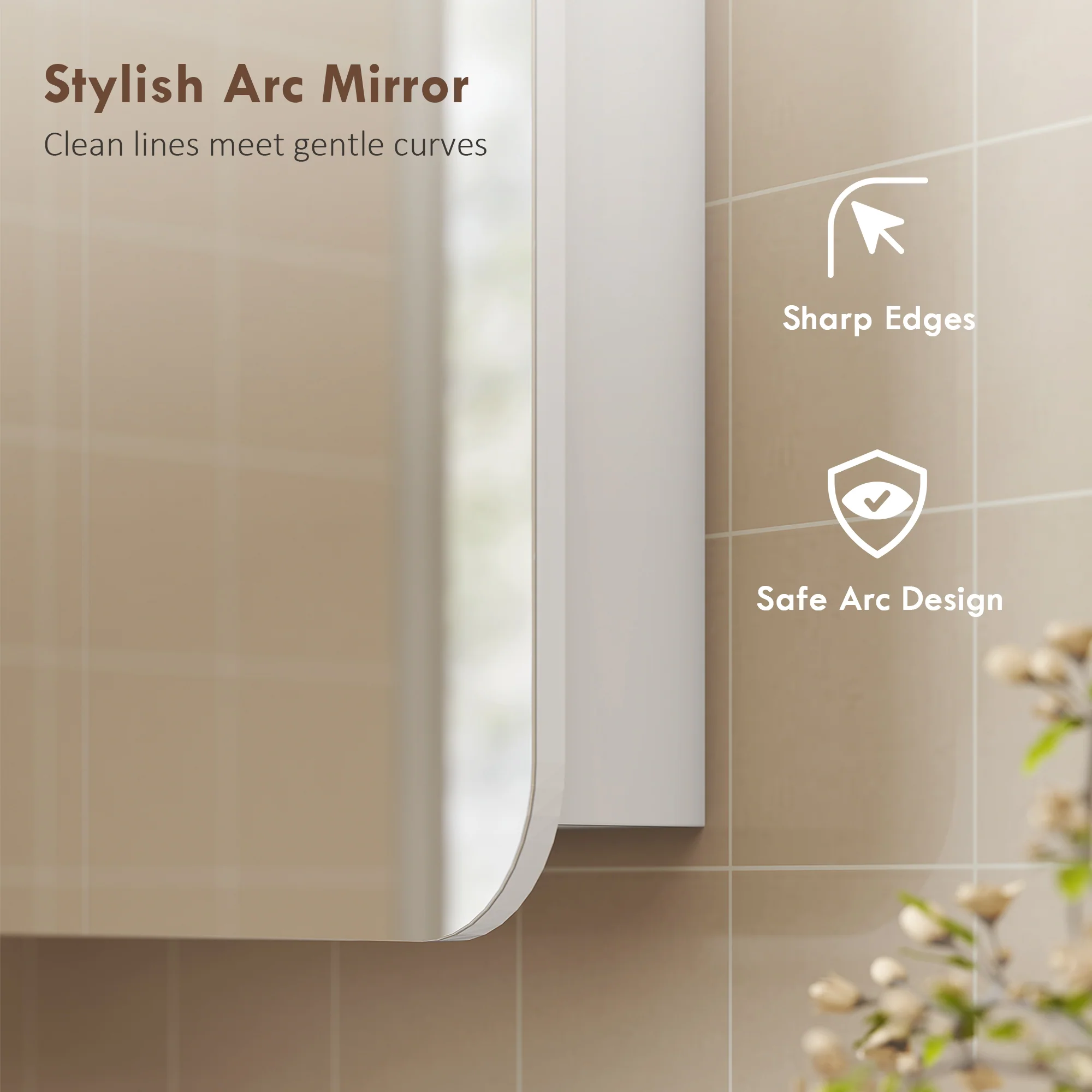 HOMCOM Arched Bathroom Mirror Cabinet, Wall Mounted Mirrored Cabinet - Image 3