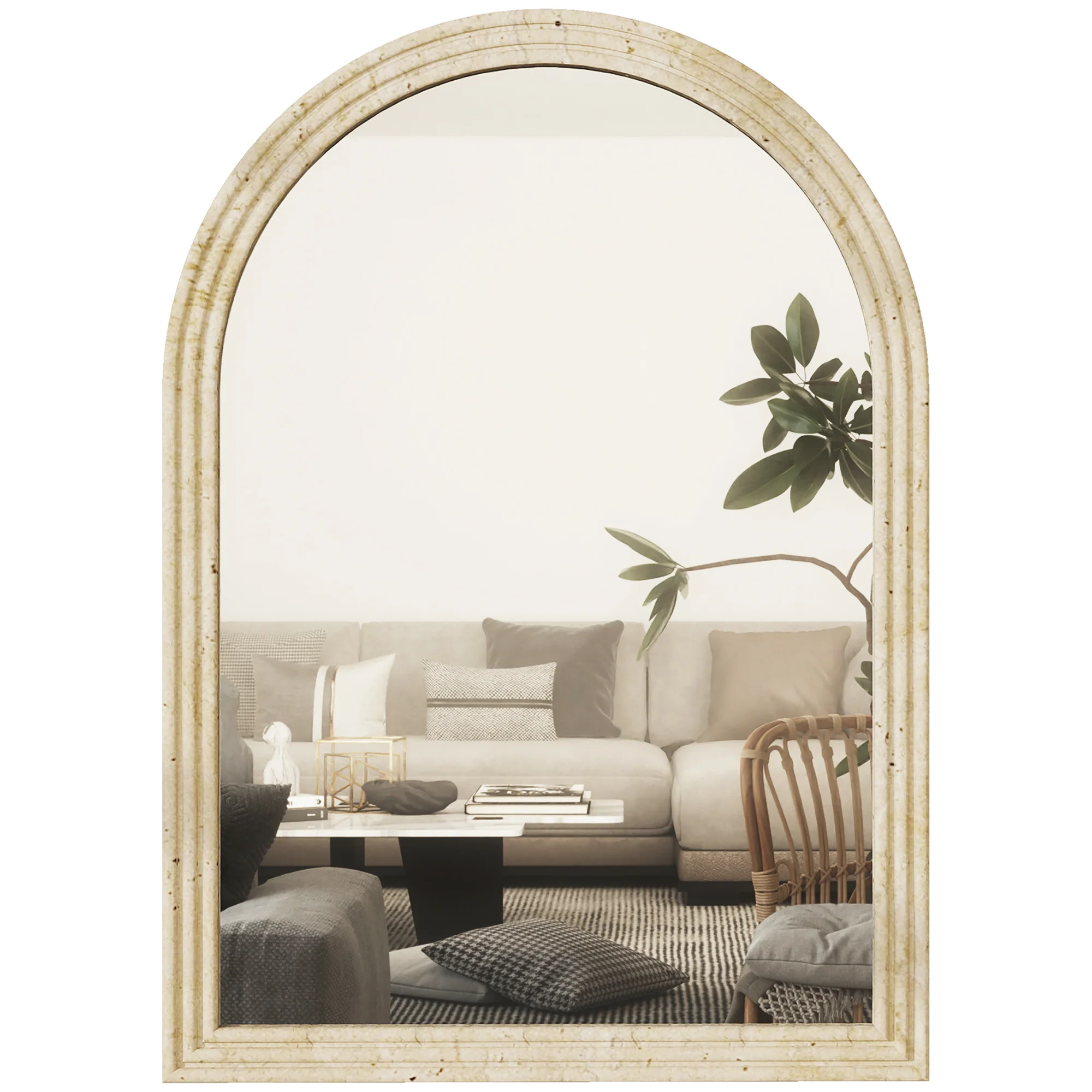 HOMCOM Arched Wall Mirror with Modern Tempered Glass & Polystyrene Beige