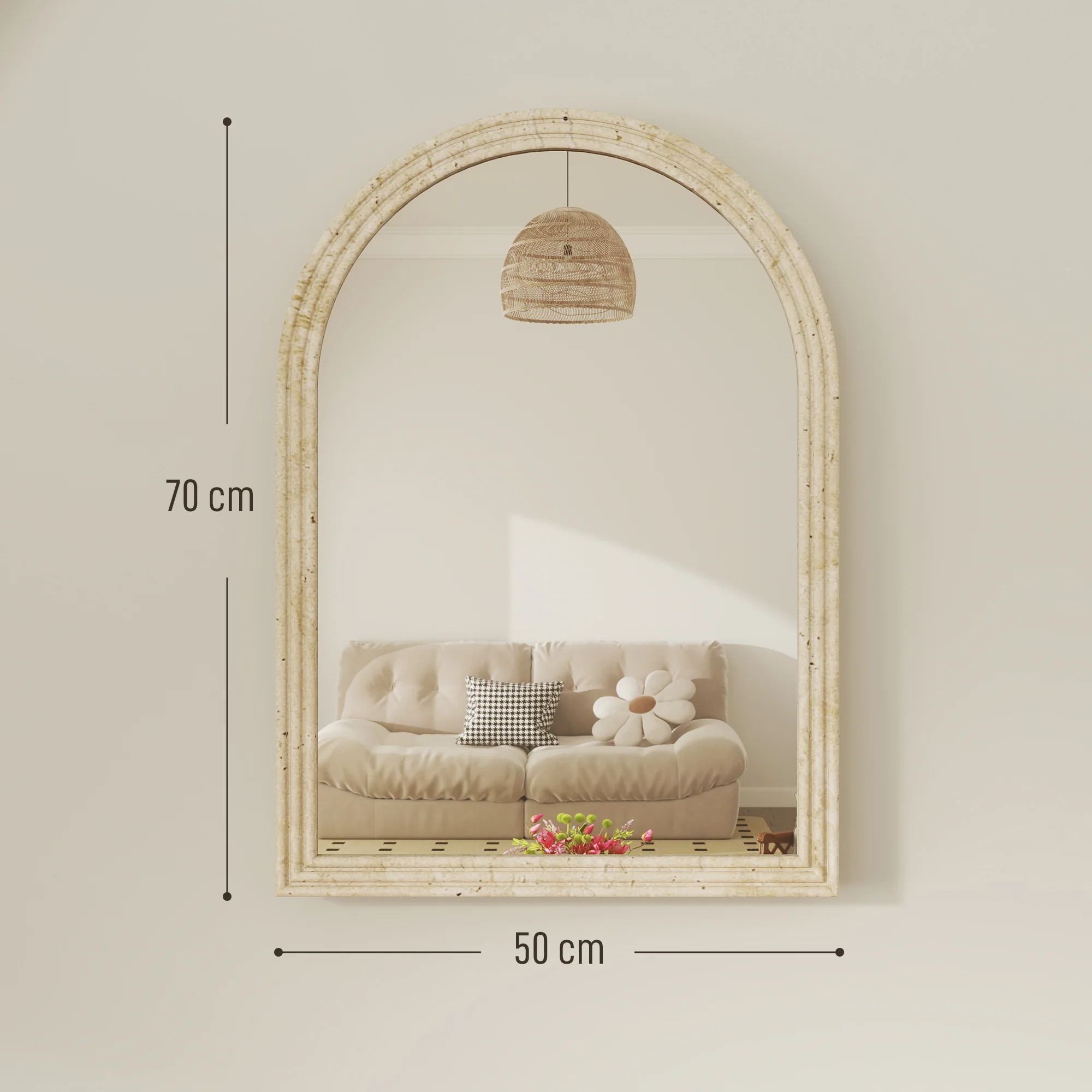 HOMCOM Arched Wall Mirror with Modern Tempered Glass & Polystyrene Beige - Image 3