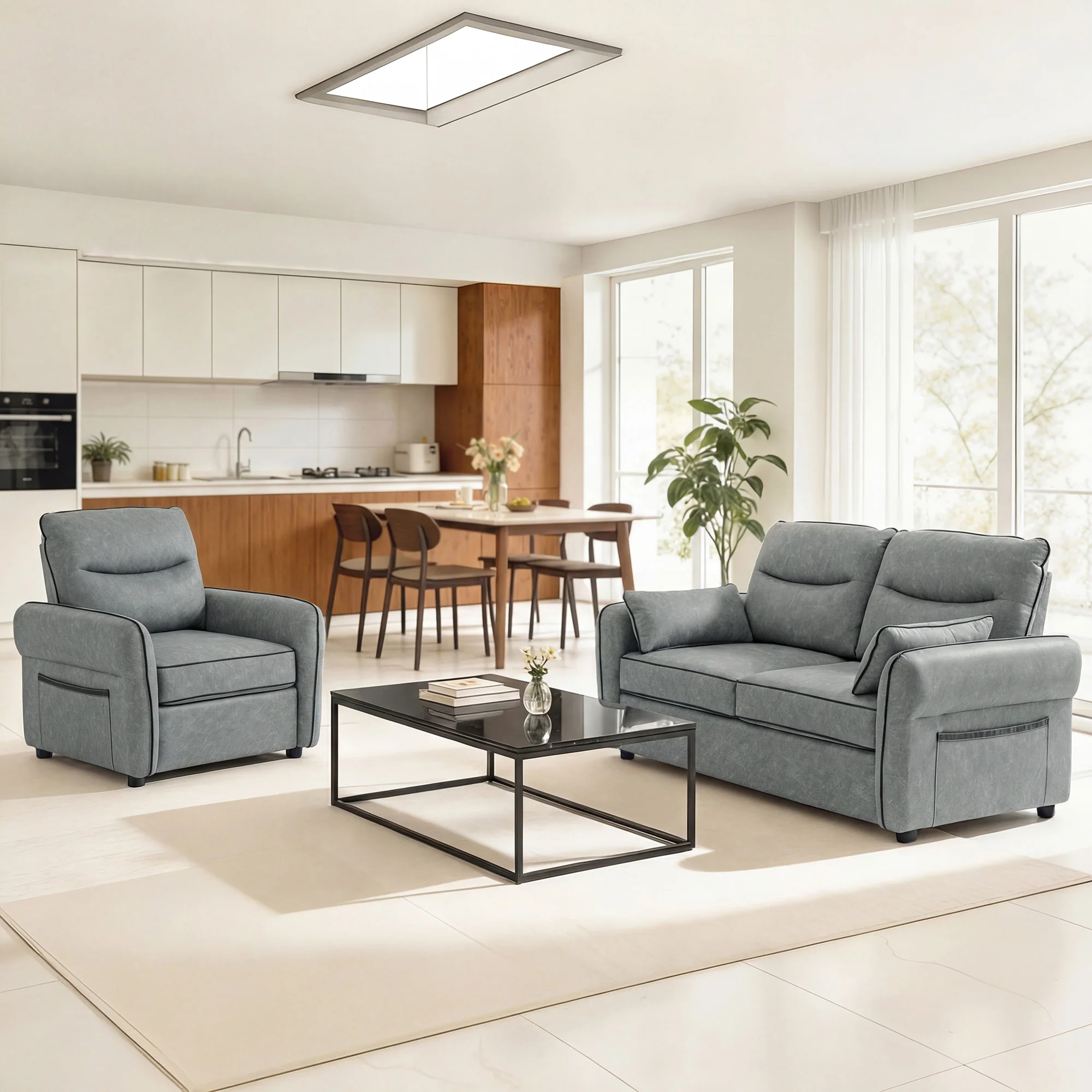 HOMCOM Armchair, Faux Leather Accent Chair with Thicken Cushion, Grey - Image 6