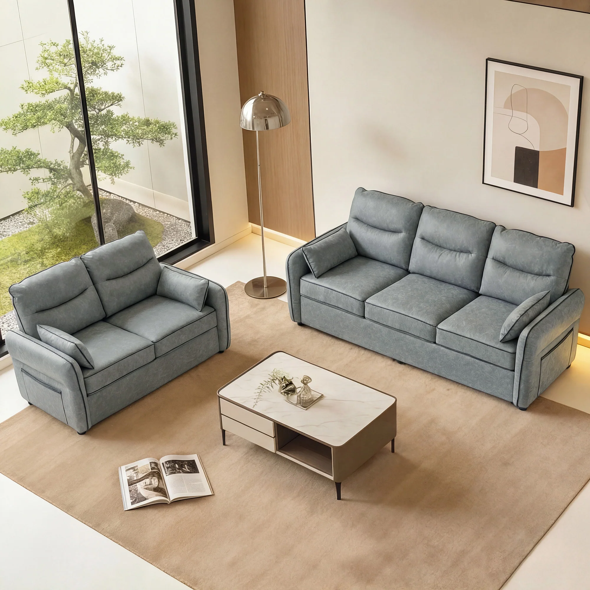 HOMCOM Armchair, Faux Leather Accent Chair with Thicken Cushion, Grey - Image 7