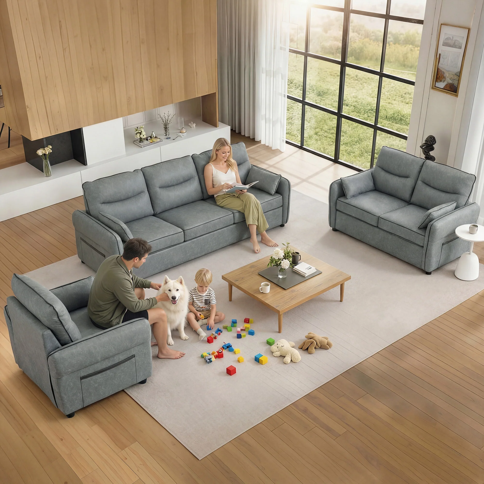 HOMCOM Armchair, Faux Leather Accent Chair with Thicken Cushion, Grey - Image 9
