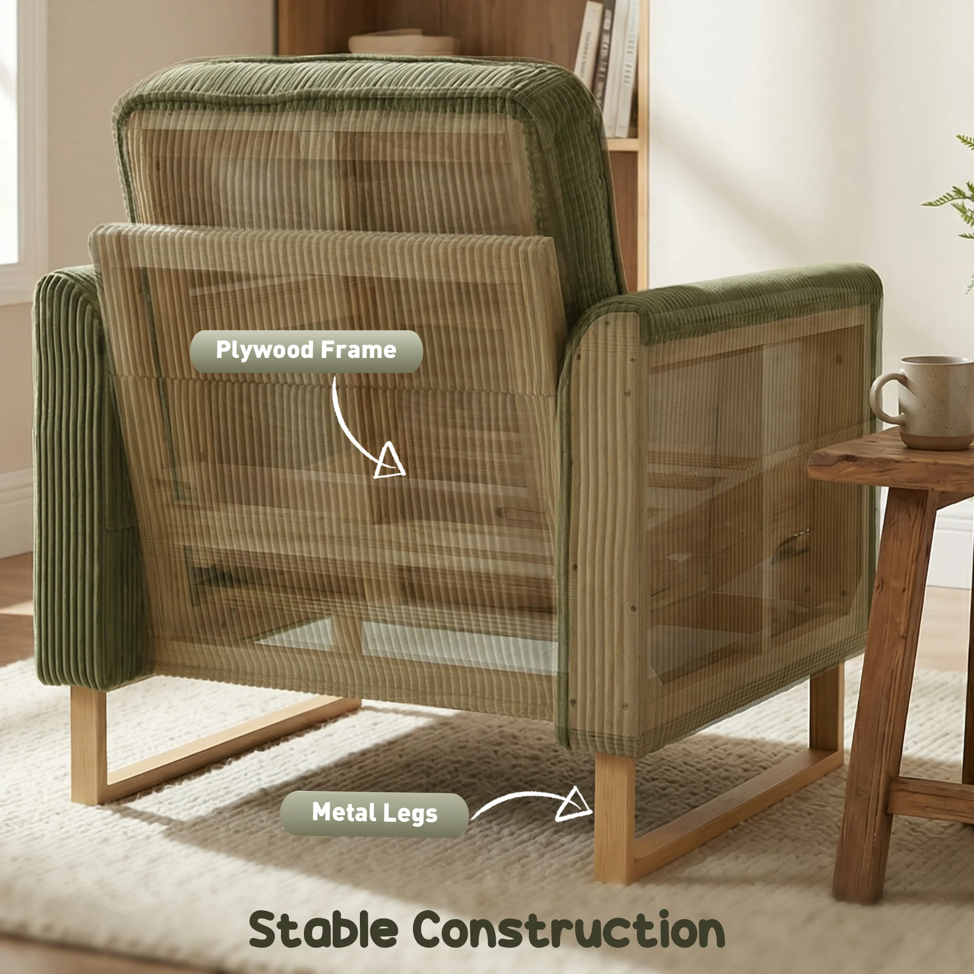 HOMCOM Armchair with Metal Legs and Spring Dark Green - Image 7