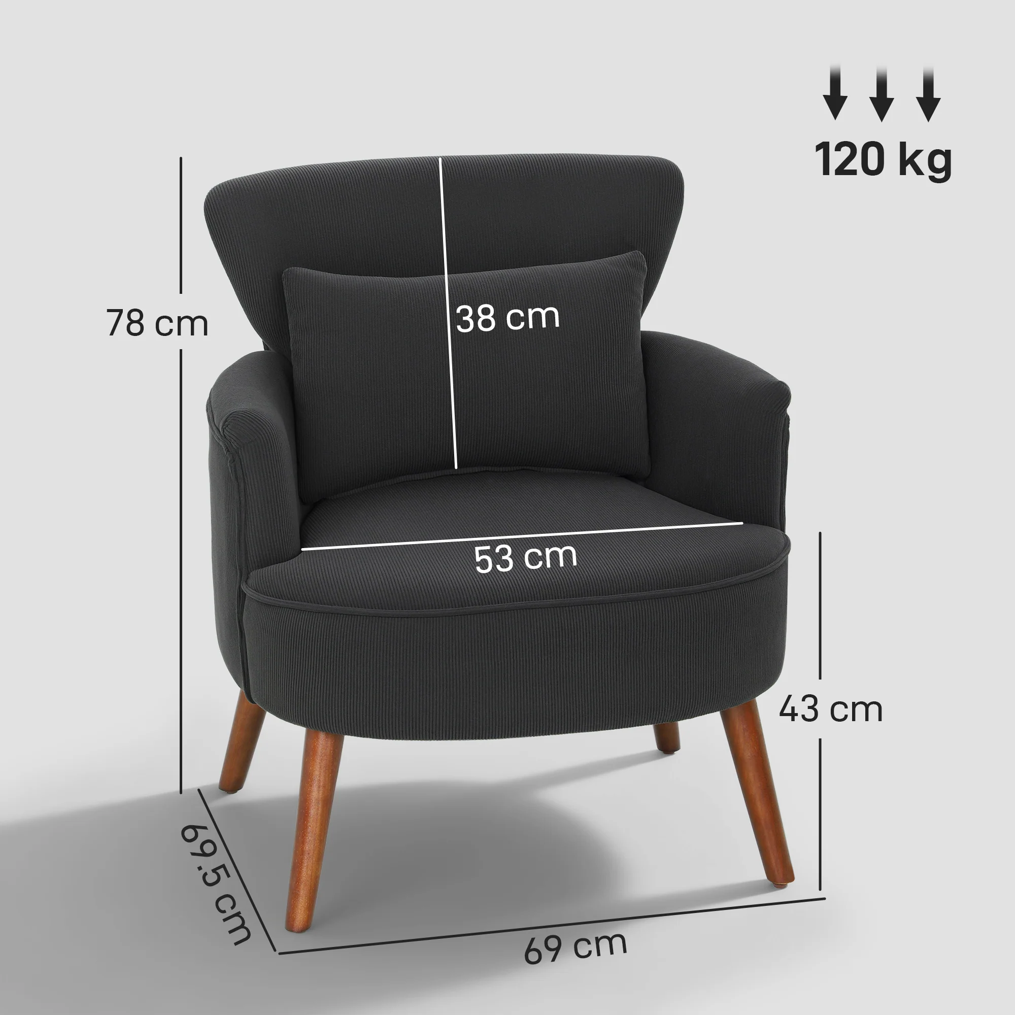 HOMCOM Armchair with Padded Seat and Backrest for Living Room, Black - Image 5