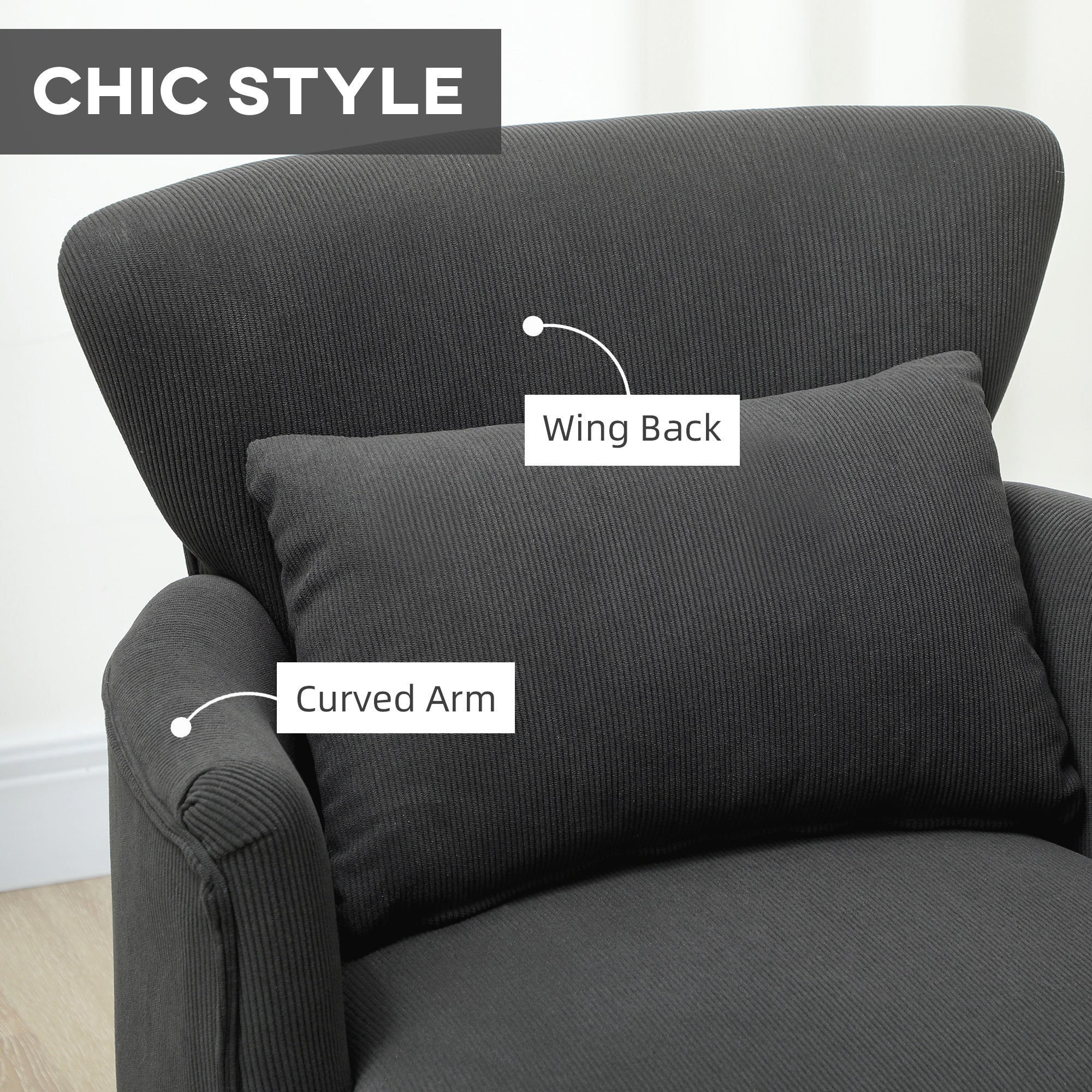 HOMCOM Armchair with Padded Seat and Backrest for Living Room, Black - Image 6