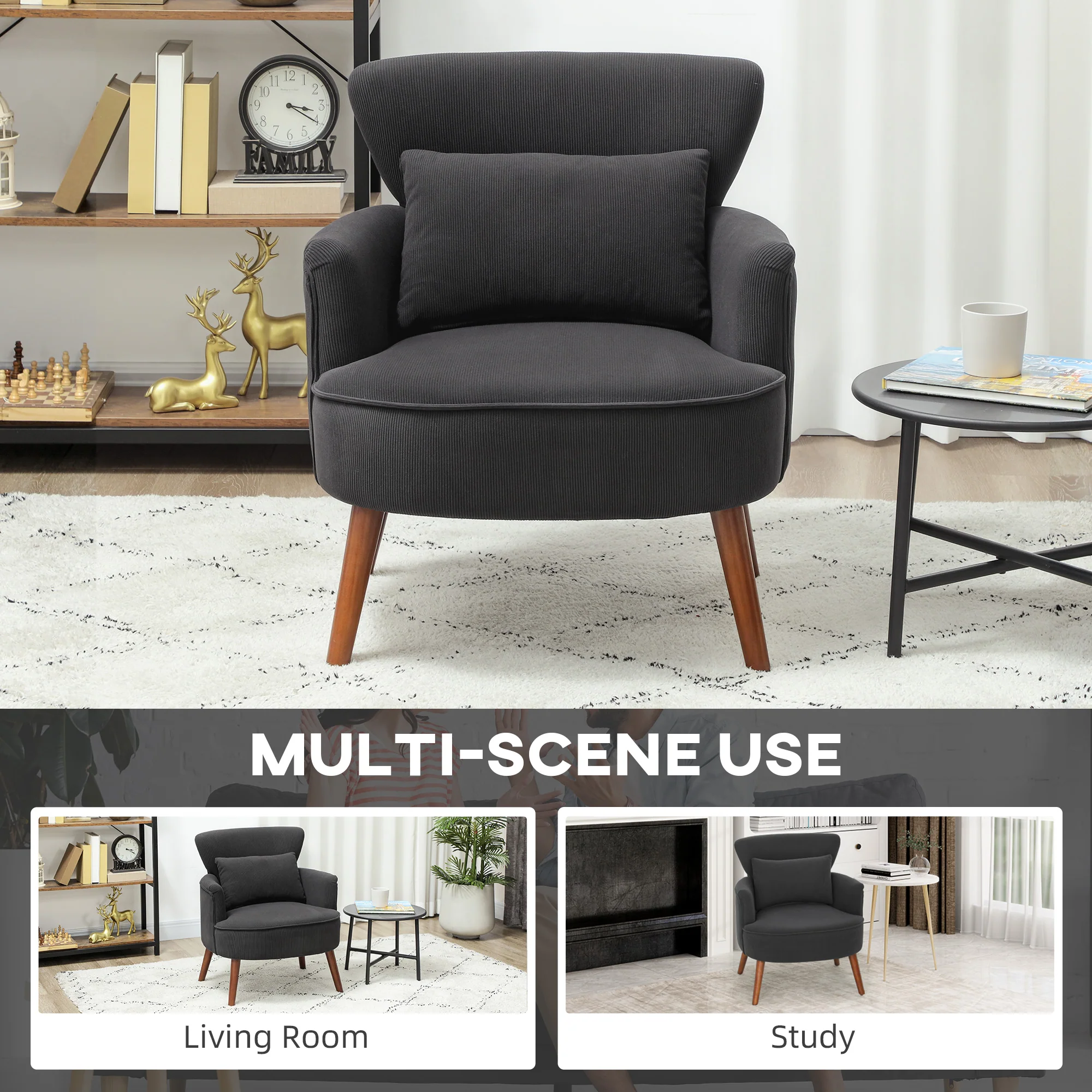 HOMCOM Armchair with Padded Seat and Backrest for Living Room, Black - Image 8