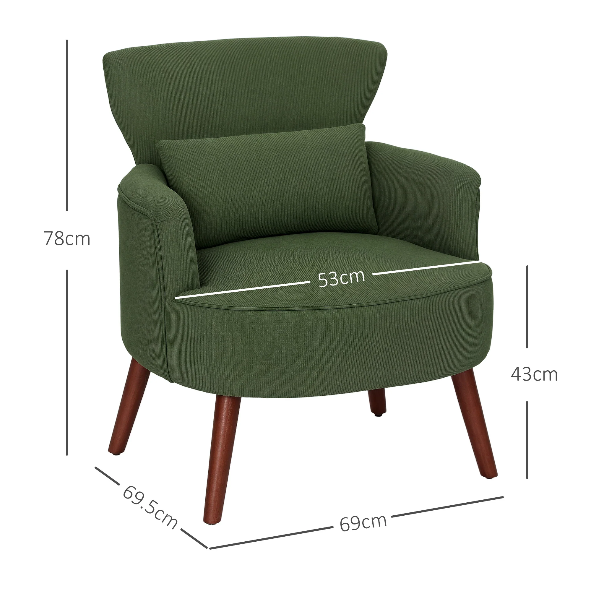 HOMCOM Armchair with Padded Seat and Backrest for Living Room, Green - Image 5