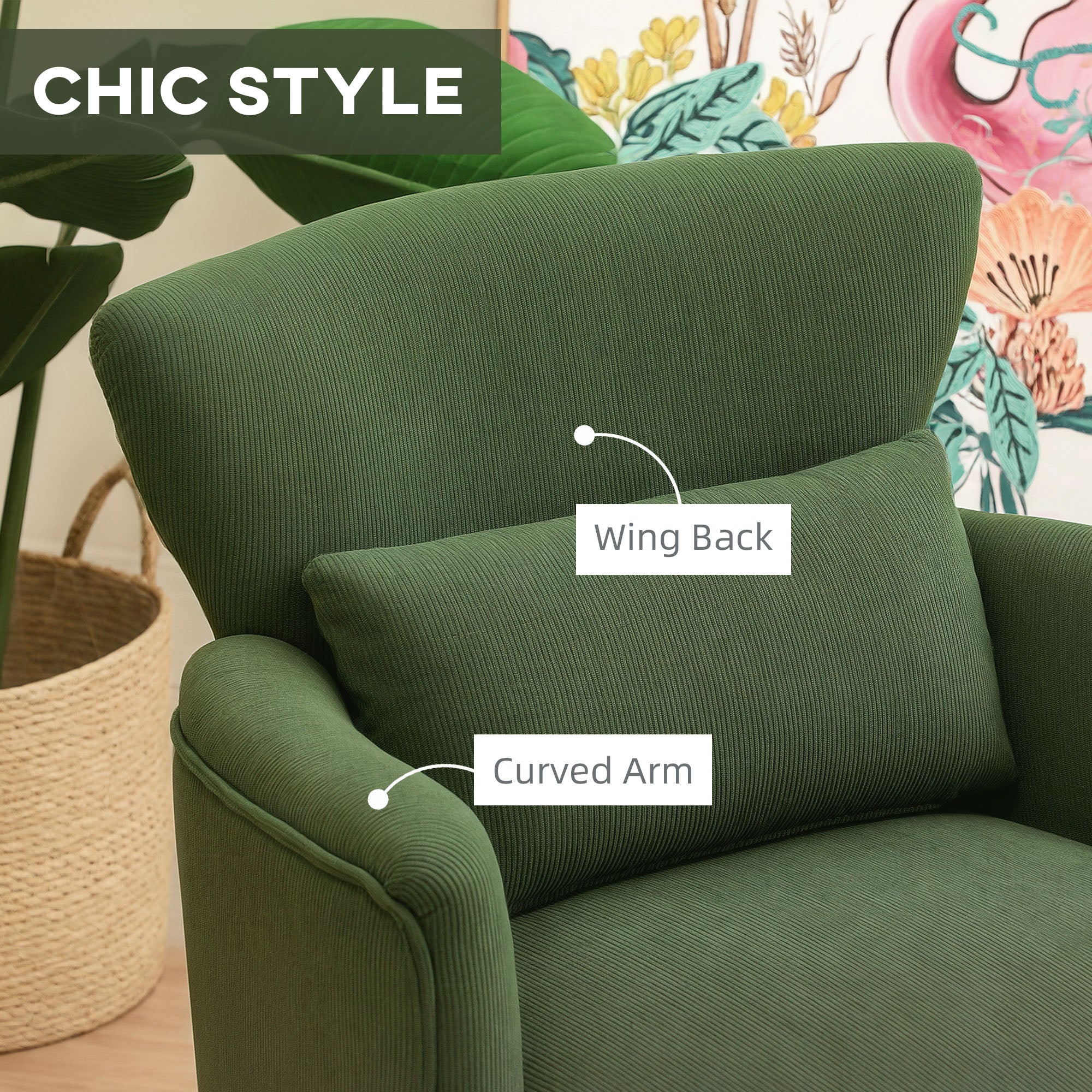 HOMCOM Armchair with Padded Seat and Backrest for Living Room, Green - Image 6