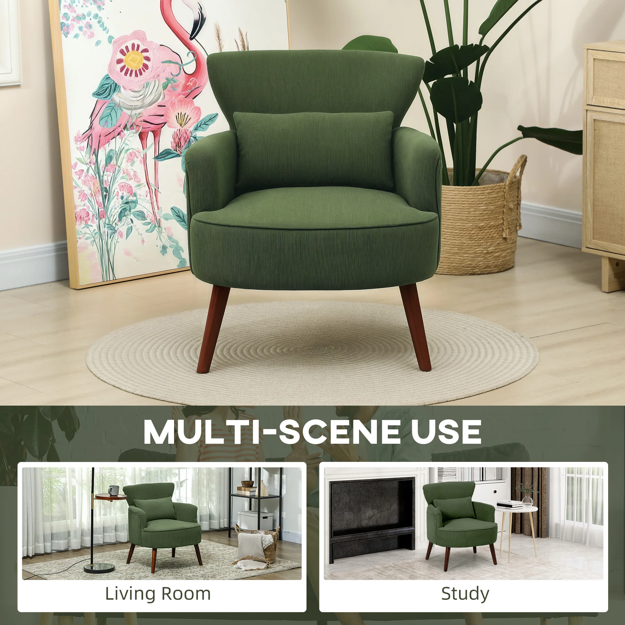 HOMCOM Armchair with Padded Seat and Backrest for Living Room, Green - Image 8
