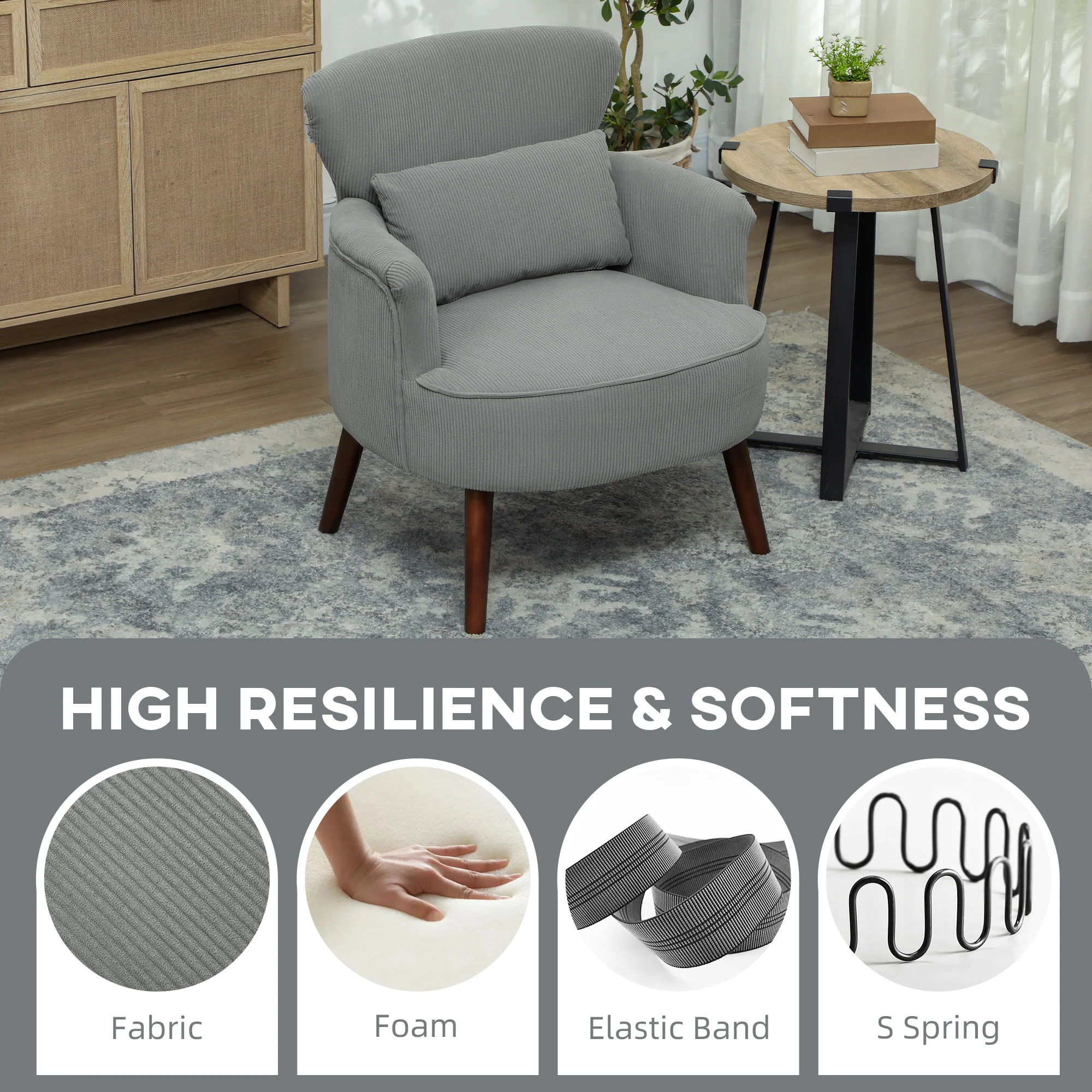 HOMCOM Armchair With Padded Seat And Backrest For Living Room, Light Grey - Image 3