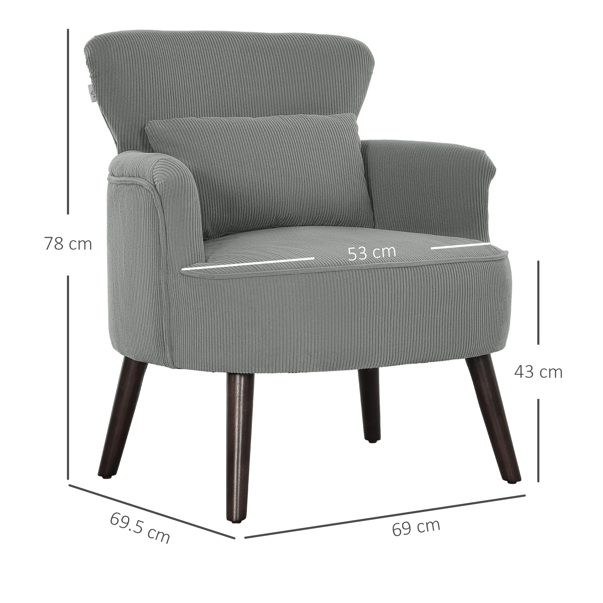 HOMCOM Armchair With Padded Seat And Backrest For Living Room, Light Grey - Image 5