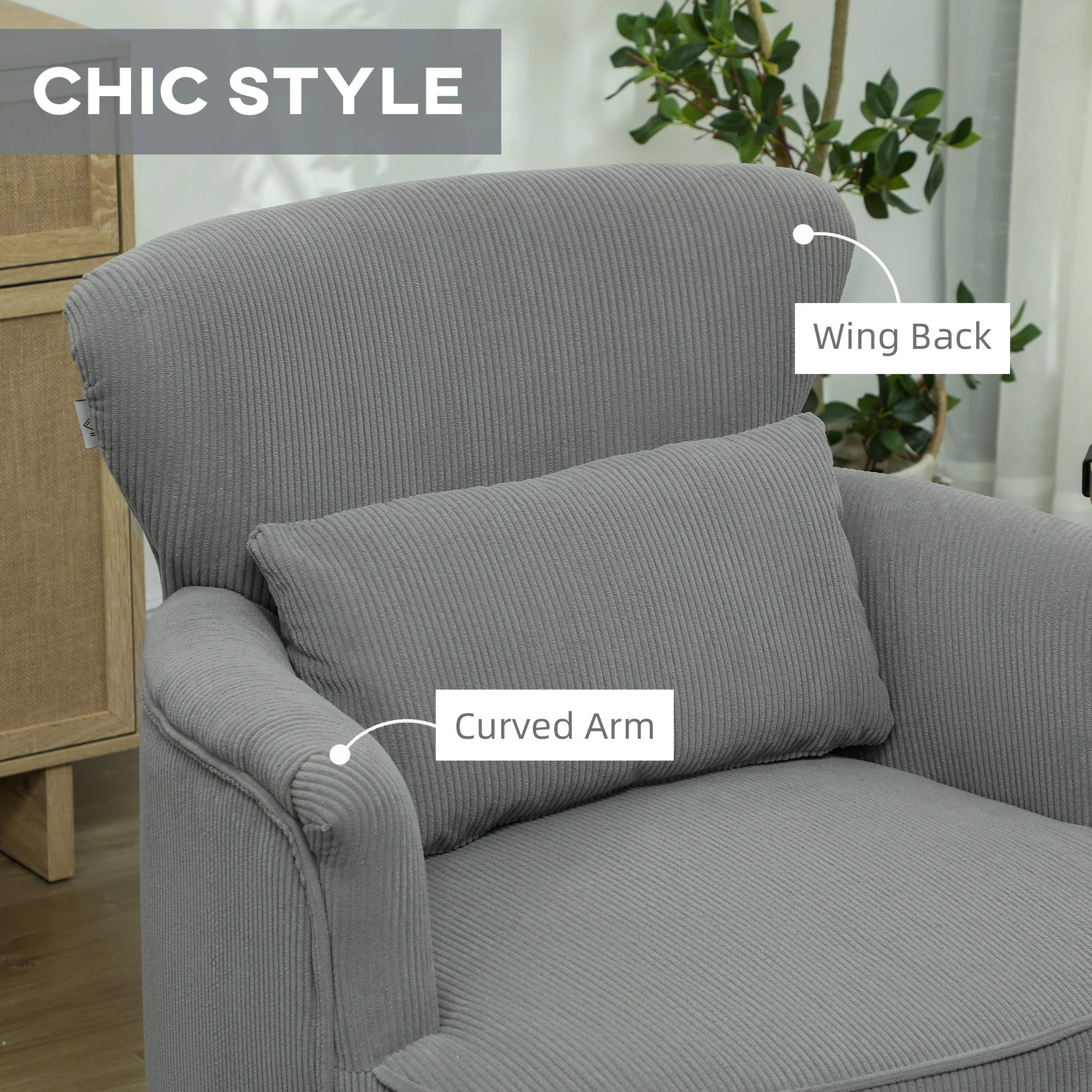HOMCOM Armchair With Padded Seat And Backrest For Living Room, Light Grey - Image 6