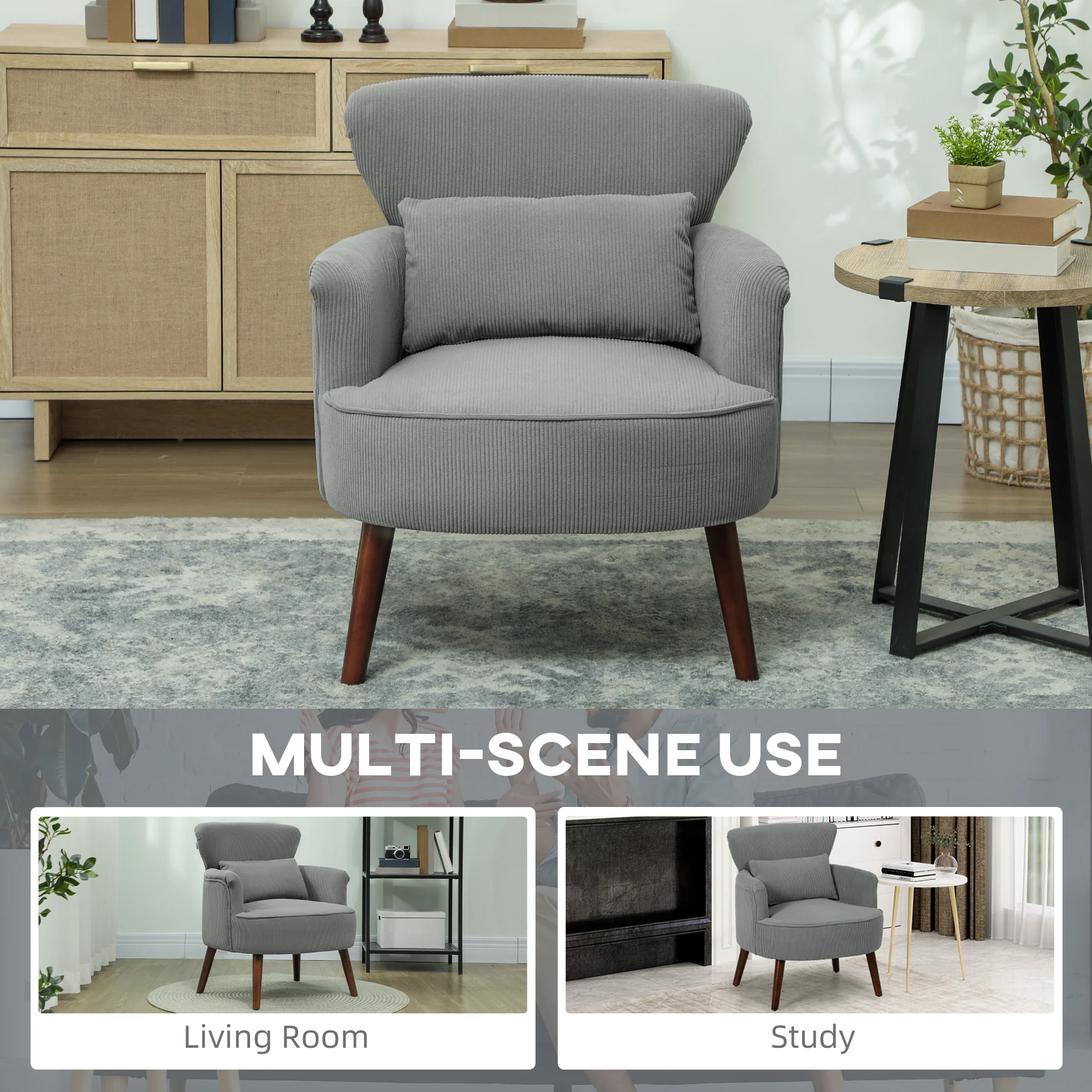HOMCOM Armchair With Padded Seat And Backrest For Living Room, Light Grey - Image 8