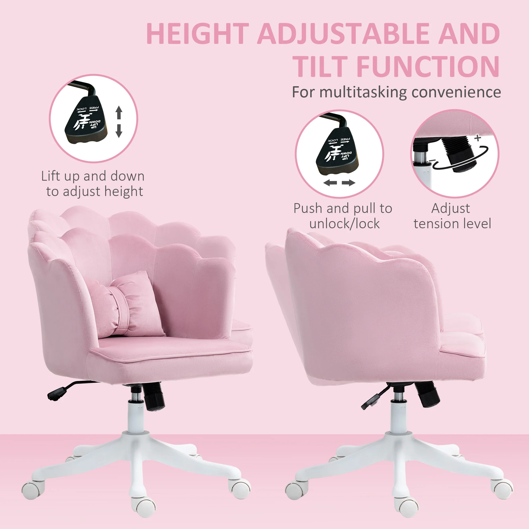 HOMCOM Armless Desk Chair Home Office Chair w/ Wide Seat Tilt Function - Image 6