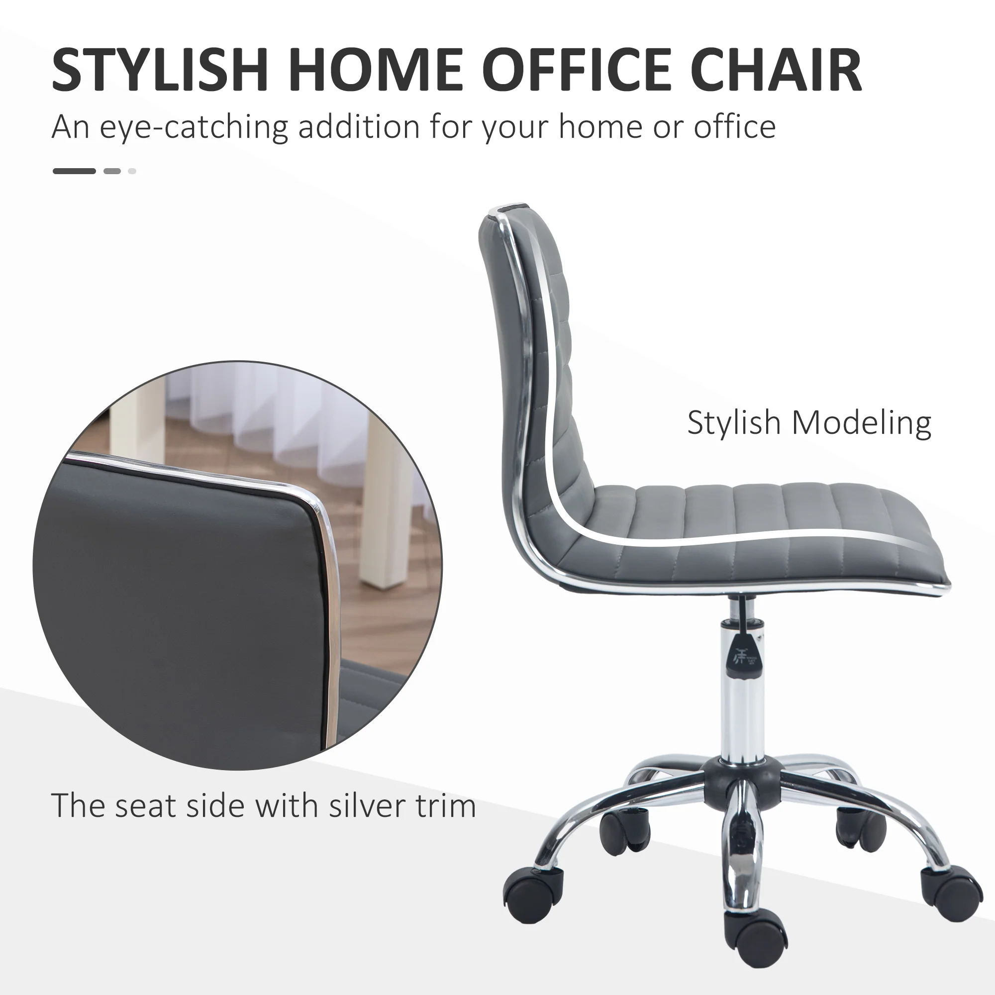 HOMCOM Armless Mid-Back Adjustable Office Chair With 360 Swivel Dark Grey - Image 4