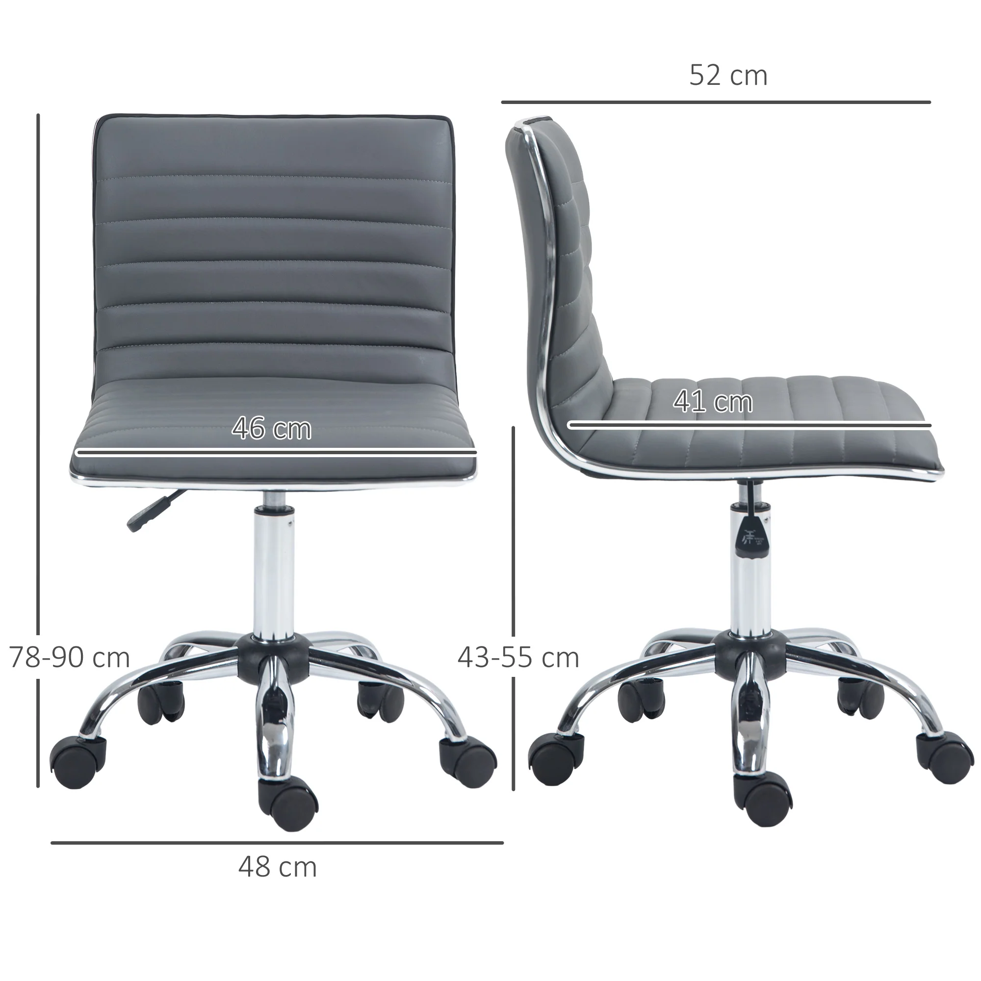 HOMCOM Armless Mid-Back Adjustable Office Chair With 360 Swivel Dark Grey - Image 5