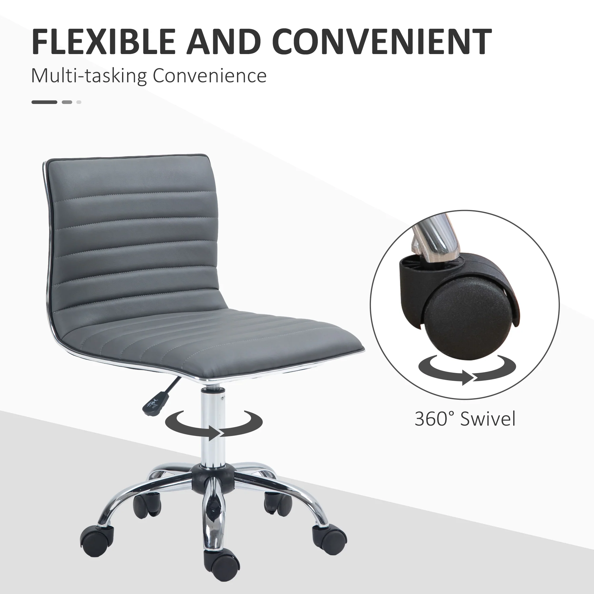 HOMCOM Armless Mid-Back Adjustable Office Chair With 360 Swivel Dark Grey - Image 6