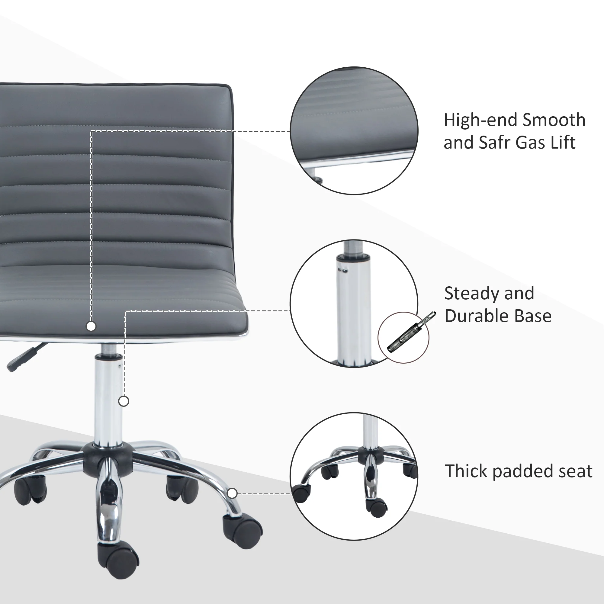 HOMCOM Armless Mid-Back Adjustable Office Chair With 360 Swivel Dark Grey - Image 7