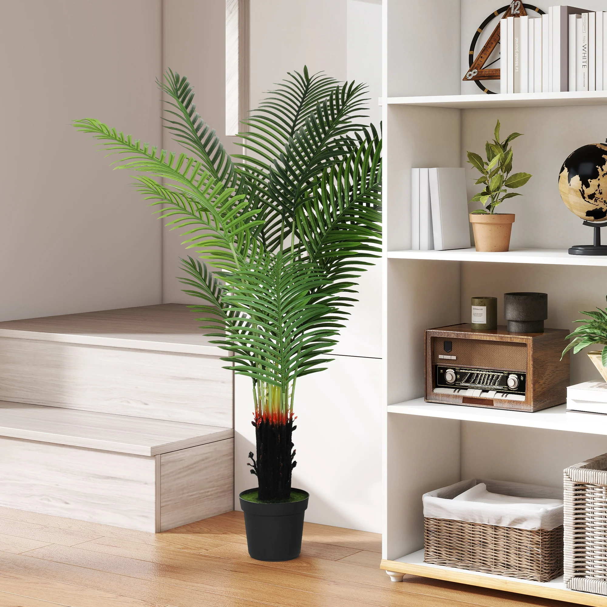 HOMCOM Artificial Areca Palm Tree With PE Leaves And Flocked Soil - Image 11