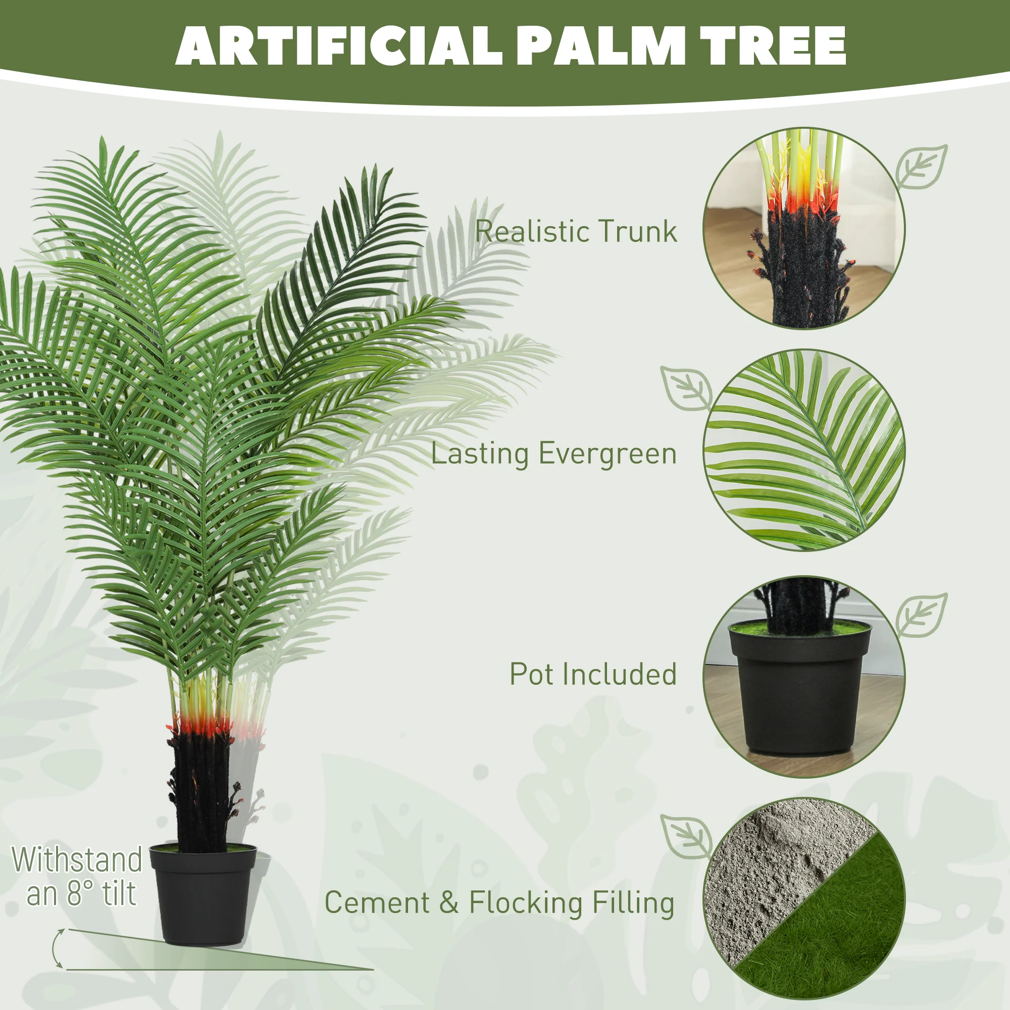 HOMCOM Artificial Areca Palm Tree With PE Leaves And Flocked Soil - Image 13