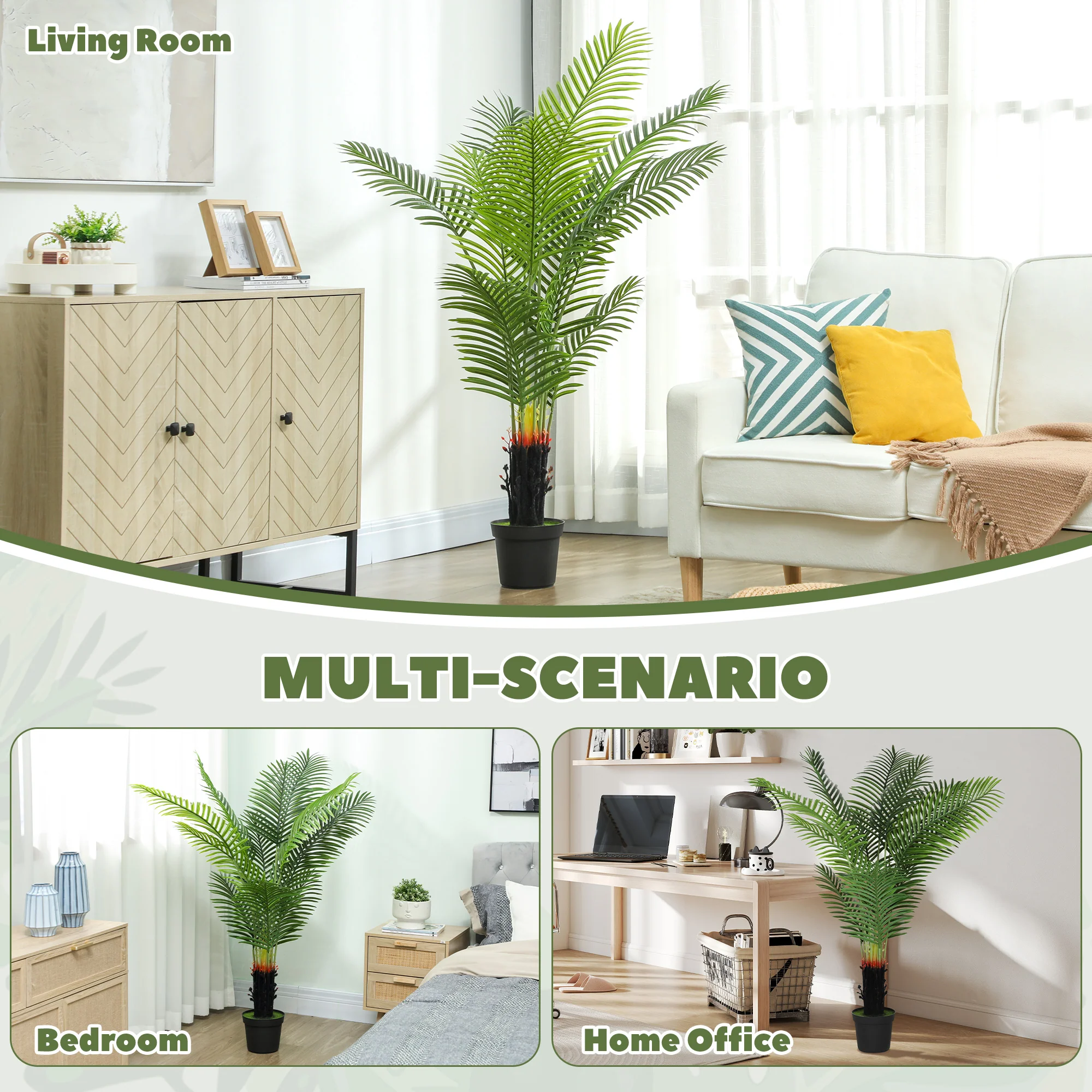 HOMCOM Artificial Areca Palm Tree With PE Leaves And Flocked Soil - Image 14