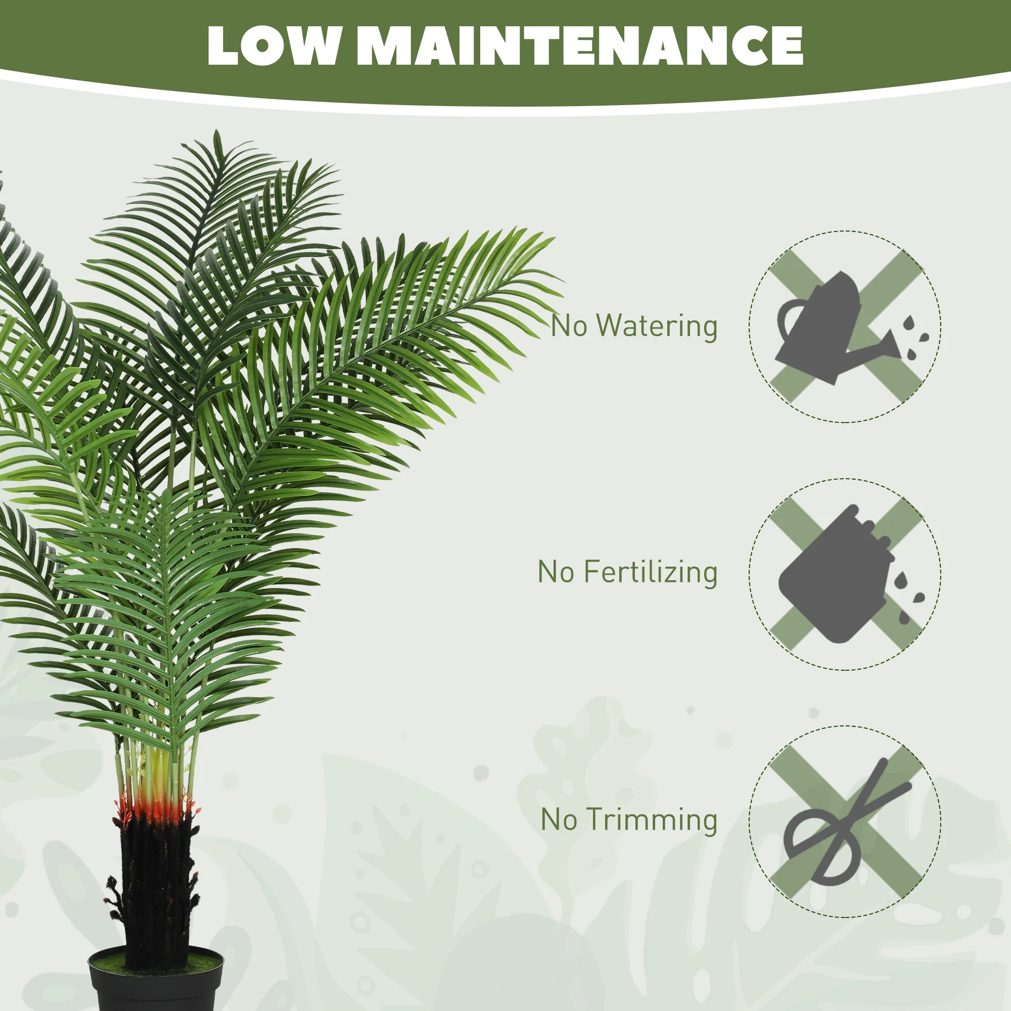 HOMCOM Artificial Areca Palm Tree With PE Leaves And Flocked Soil - Image 15