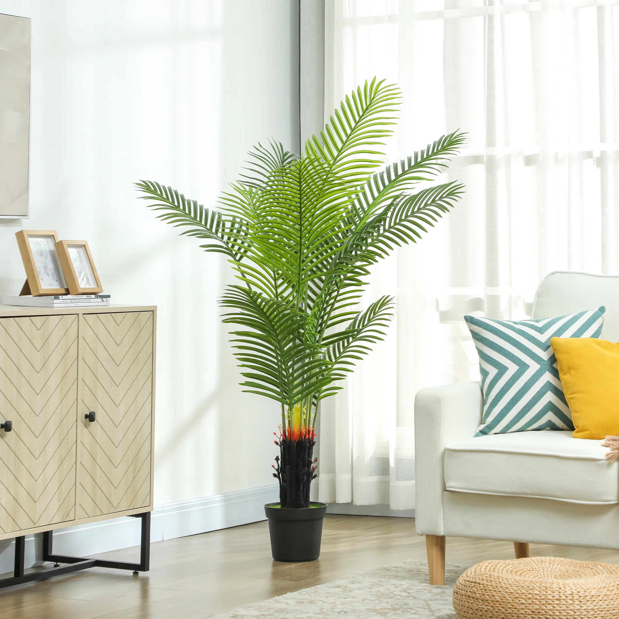 HOMCOM Artificial Areca Palm Tree With PE Leaves And Flocked Soil - Image 16