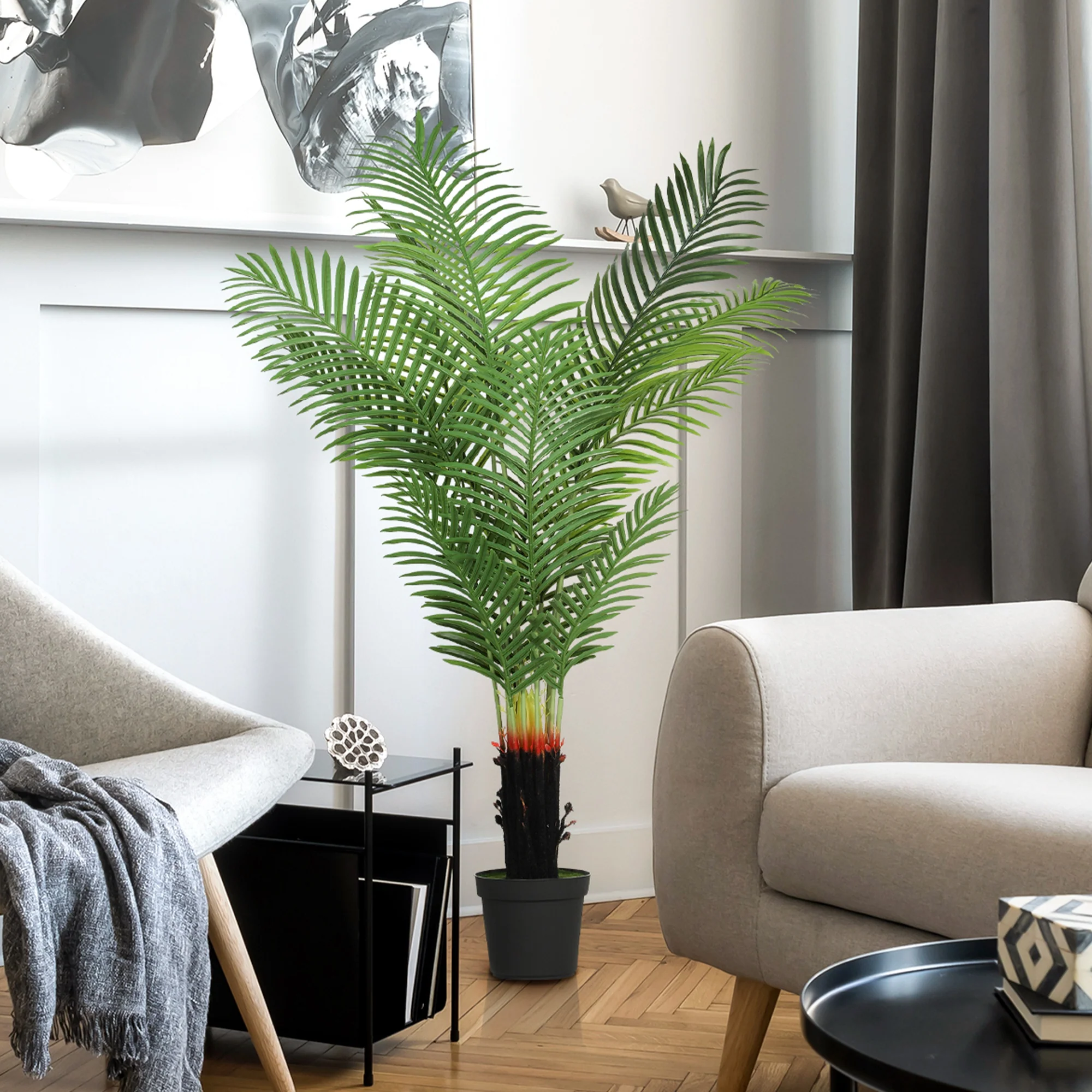 HOMCOM Artificial Areca Palm Tree With PE Leaves And Flocked Soil - Image 17