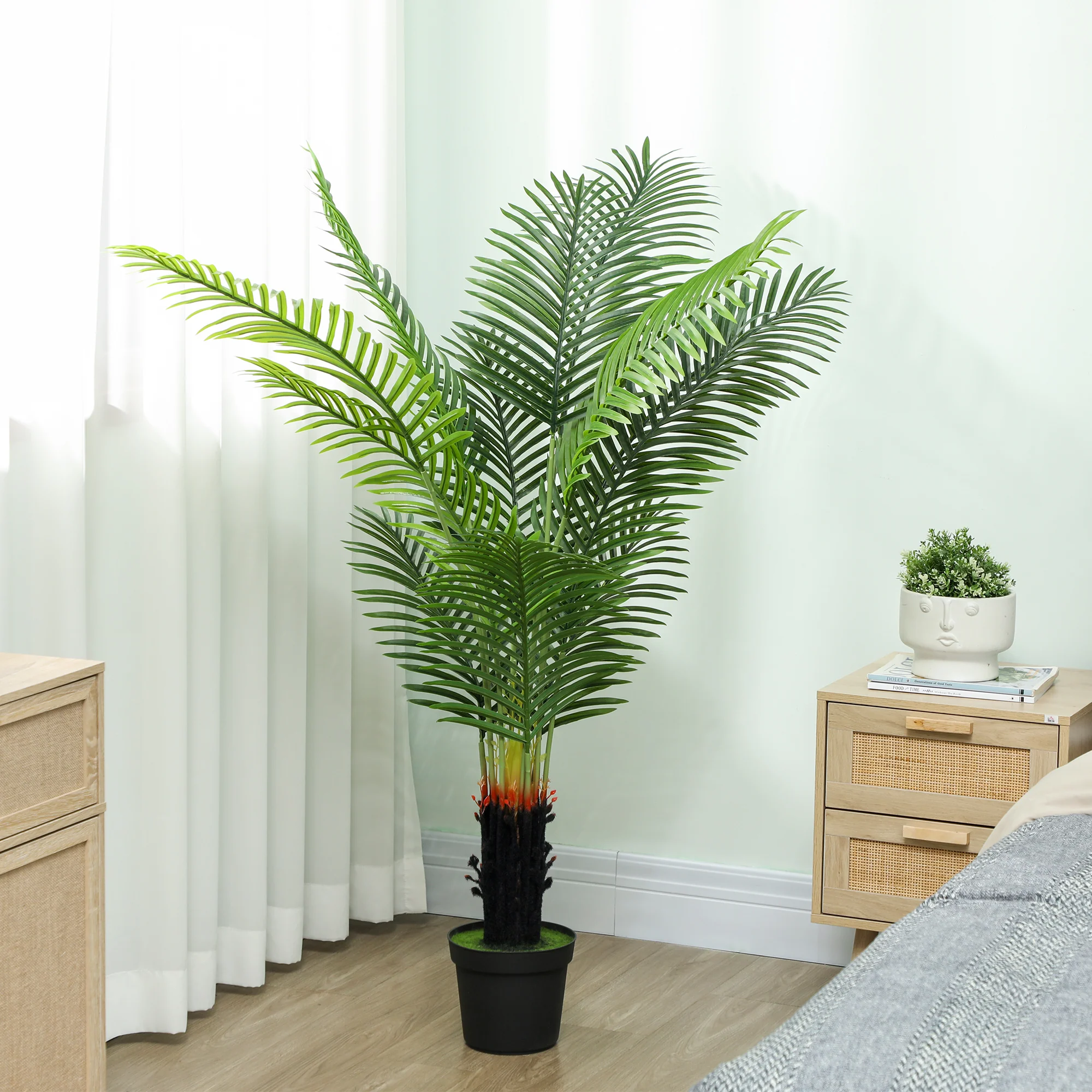 HOMCOM Artificial Areca Palm Tree With PE Leaves And Flocked Soil - Image 18