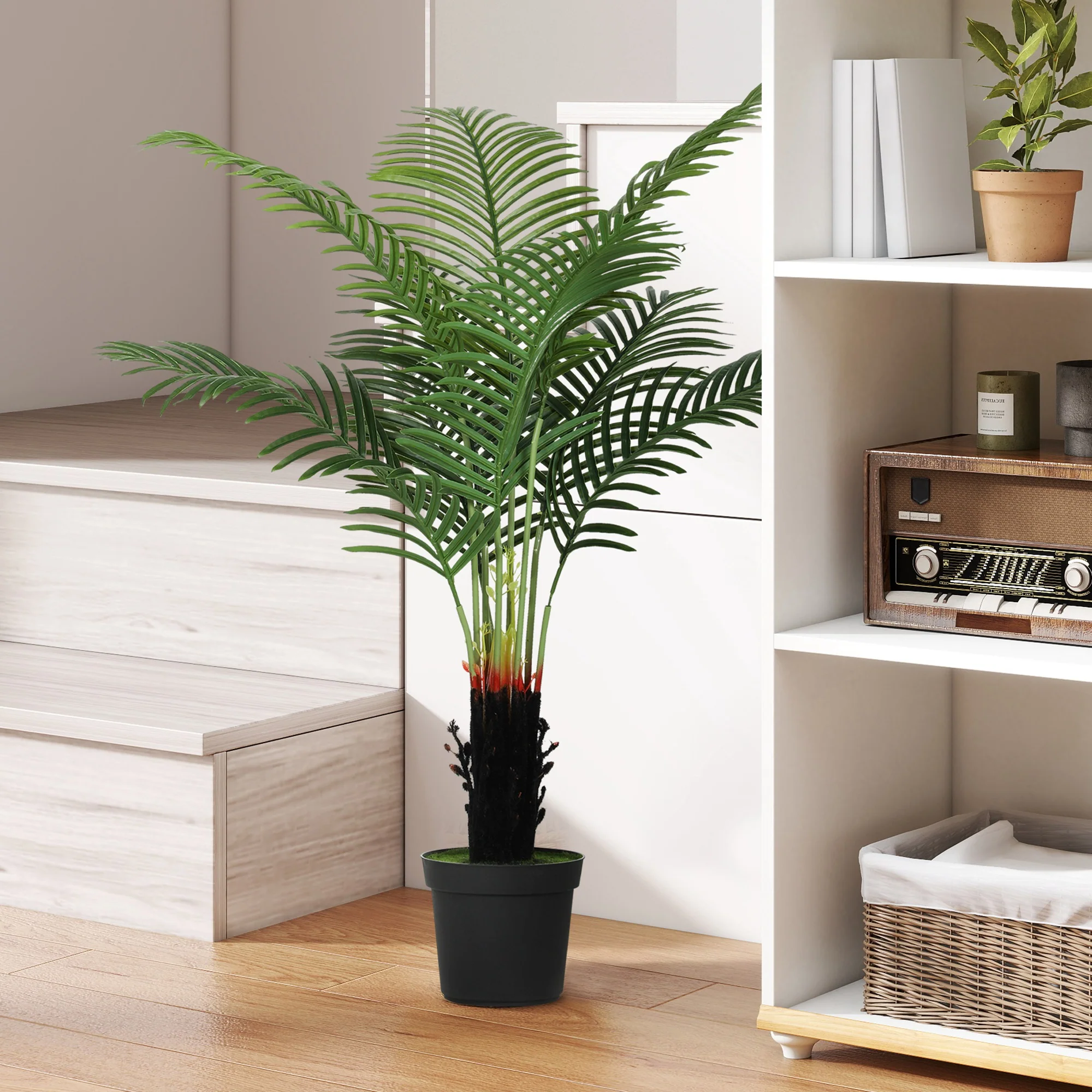HOMCOM Artificial Areca Palm Tree With PE Leaves And Flocked Soil - Image 2
