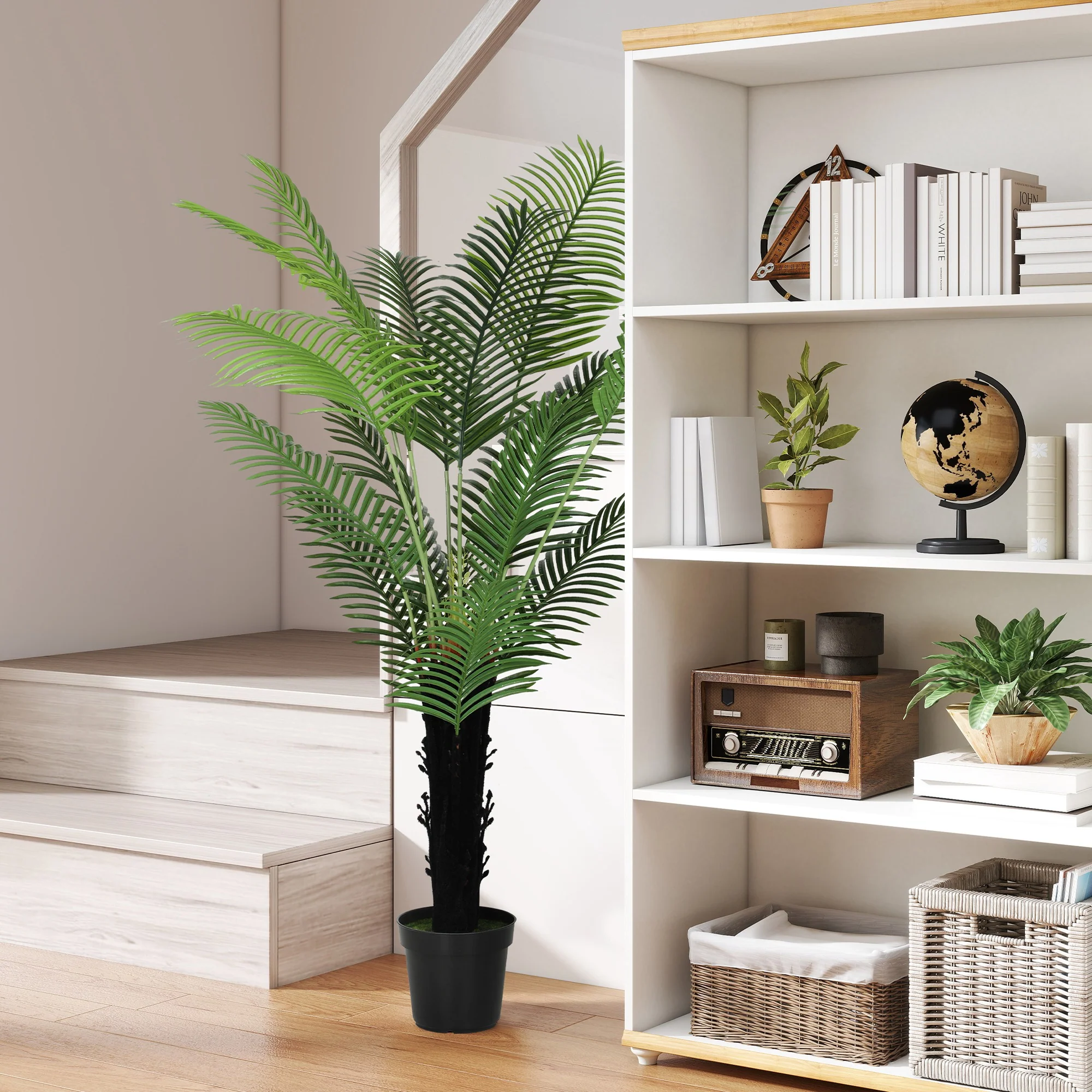 HOMCOM Artificial Areca Palm Tree With PE Leaves And Flocked Soil - Image 20
