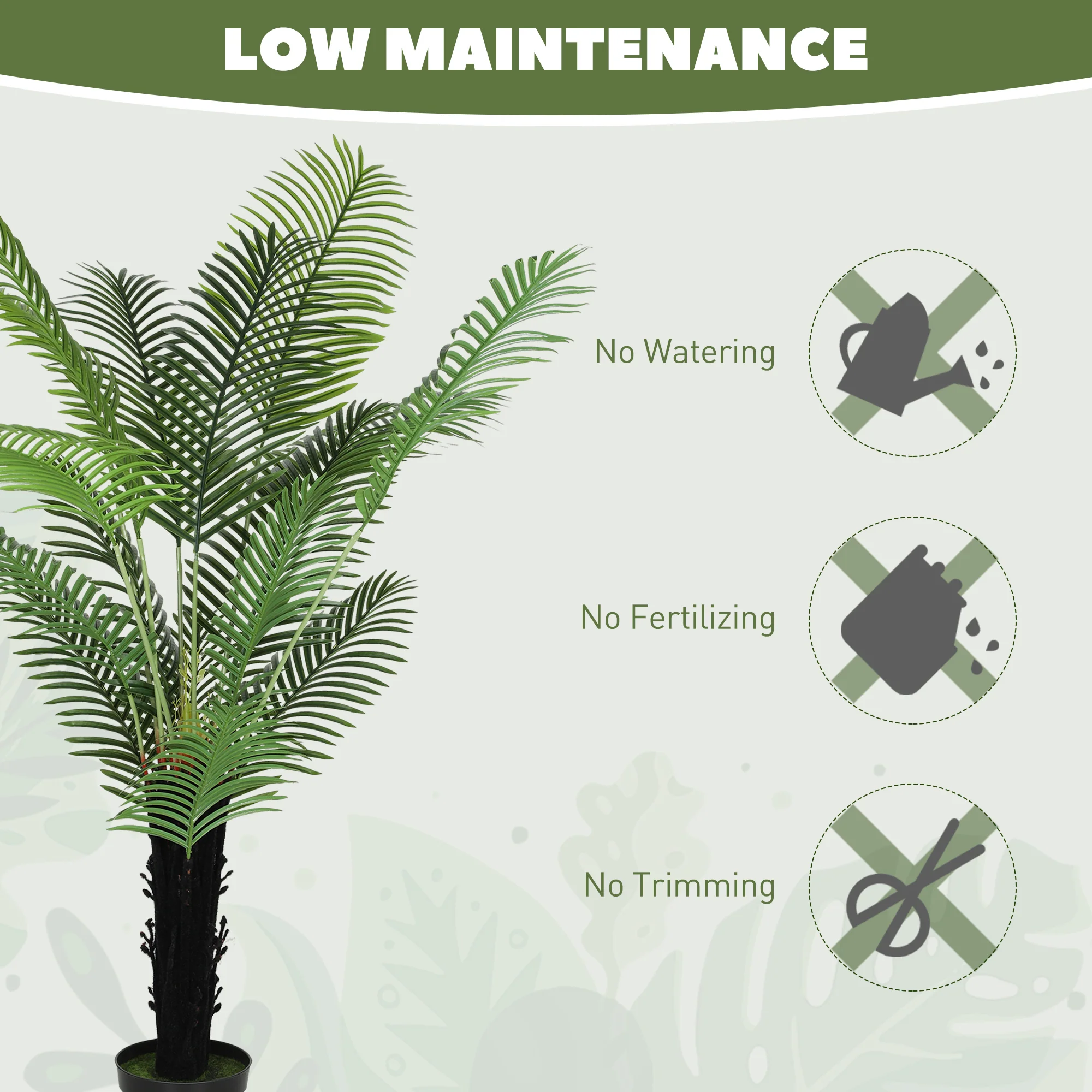 HOMCOM Artificial Areca Palm Tree With PE Leaves And Flocked Soil - Image 24