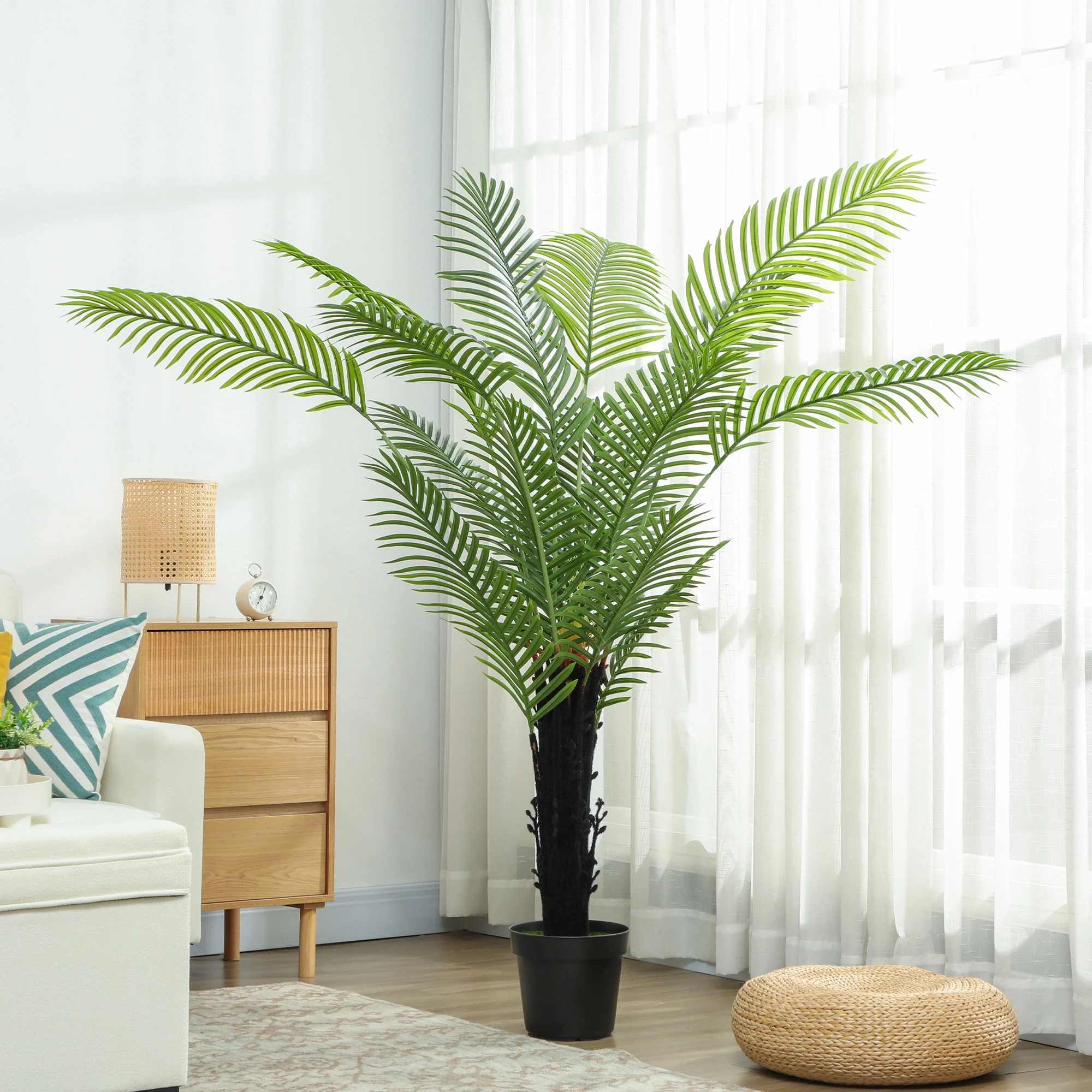 HOMCOM Artificial Areca Palm Tree With PE Leaves And Flocked Soil - Image 25