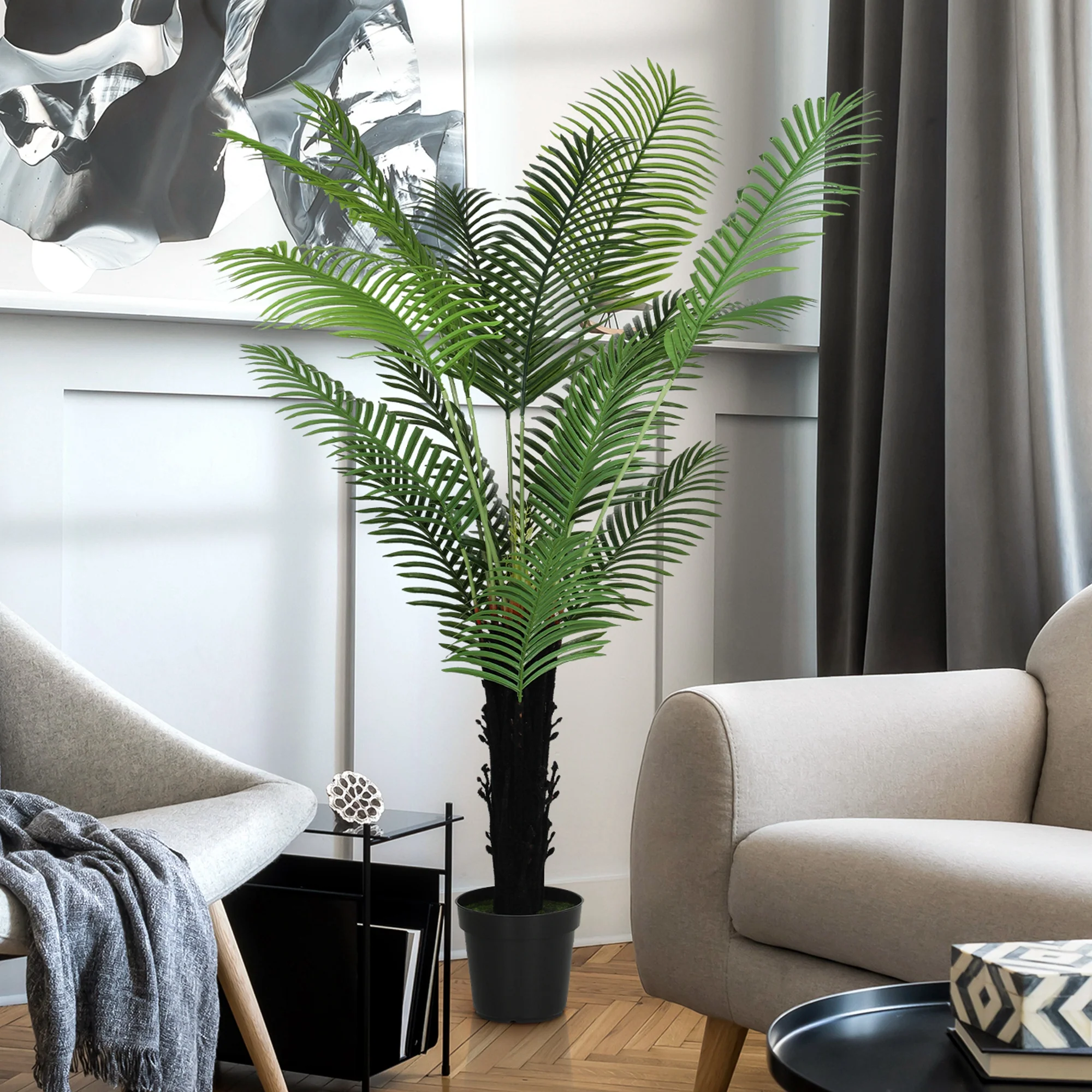 HOMCOM Artificial Areca Palm Tree With PE Leaves And Flocked Soil - Image 26