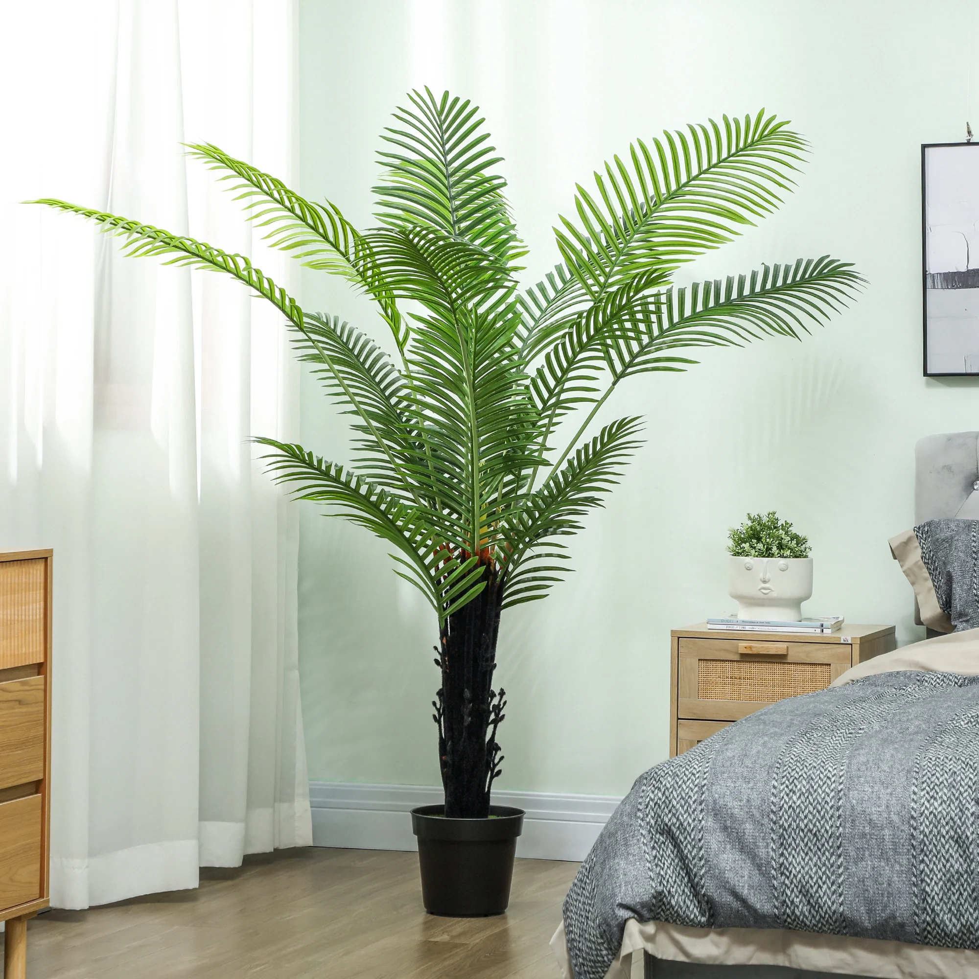 HOMCOM Artificial Areca Palm Tree With PE Leaves And Flocked Soil - Image 27