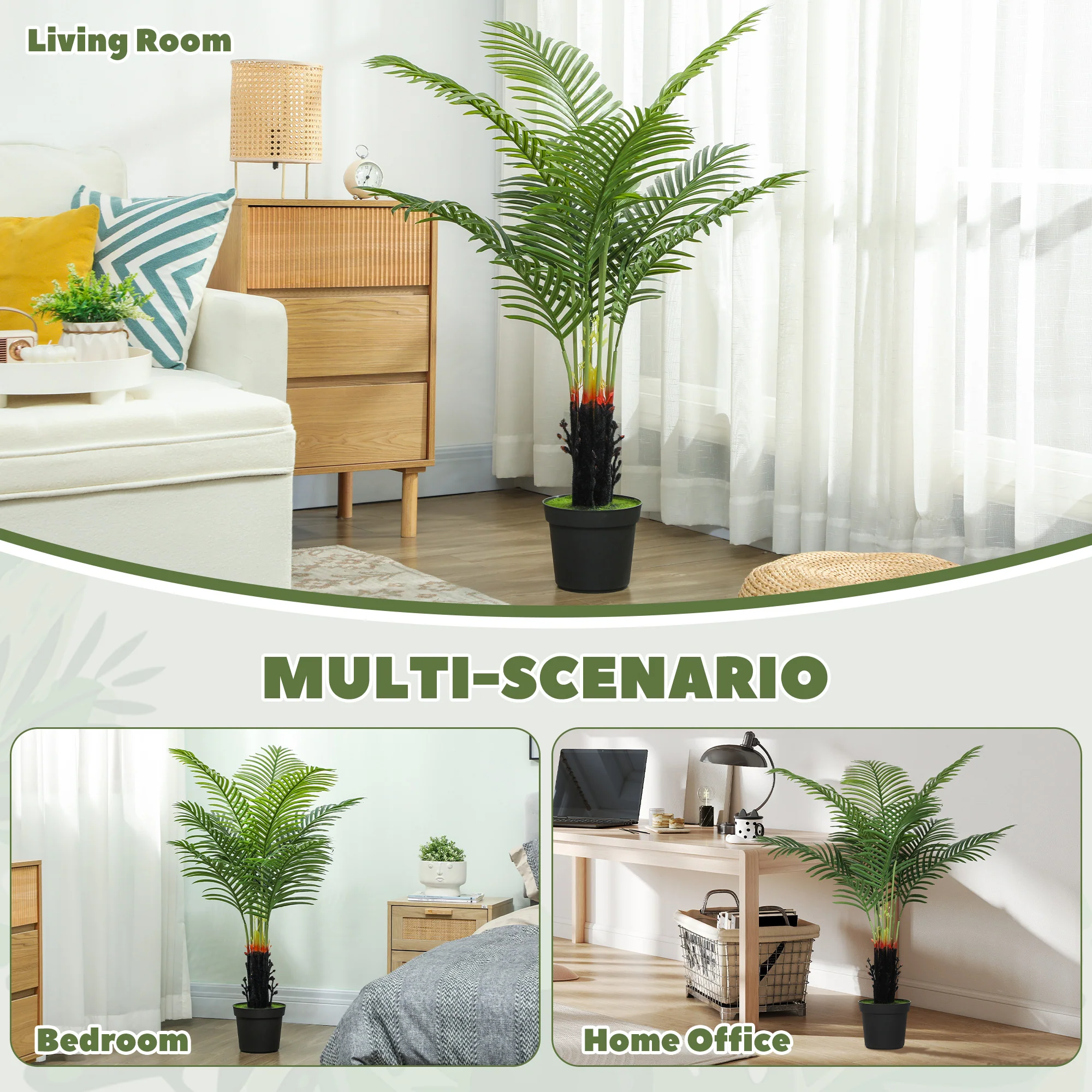 HOMCOM Artificial Areca Palm Tree With PE Leaves And Flocked Soil - Image 5