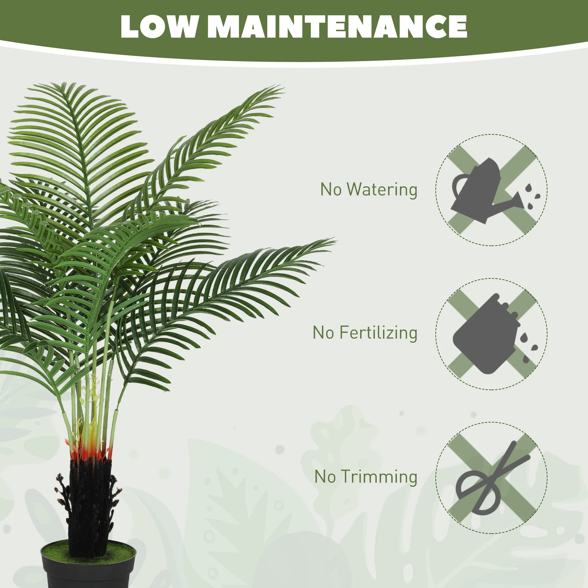 HOMCOM Artificial Areca Palm Tree With PE Leaves And Flocked Soil - Image 6