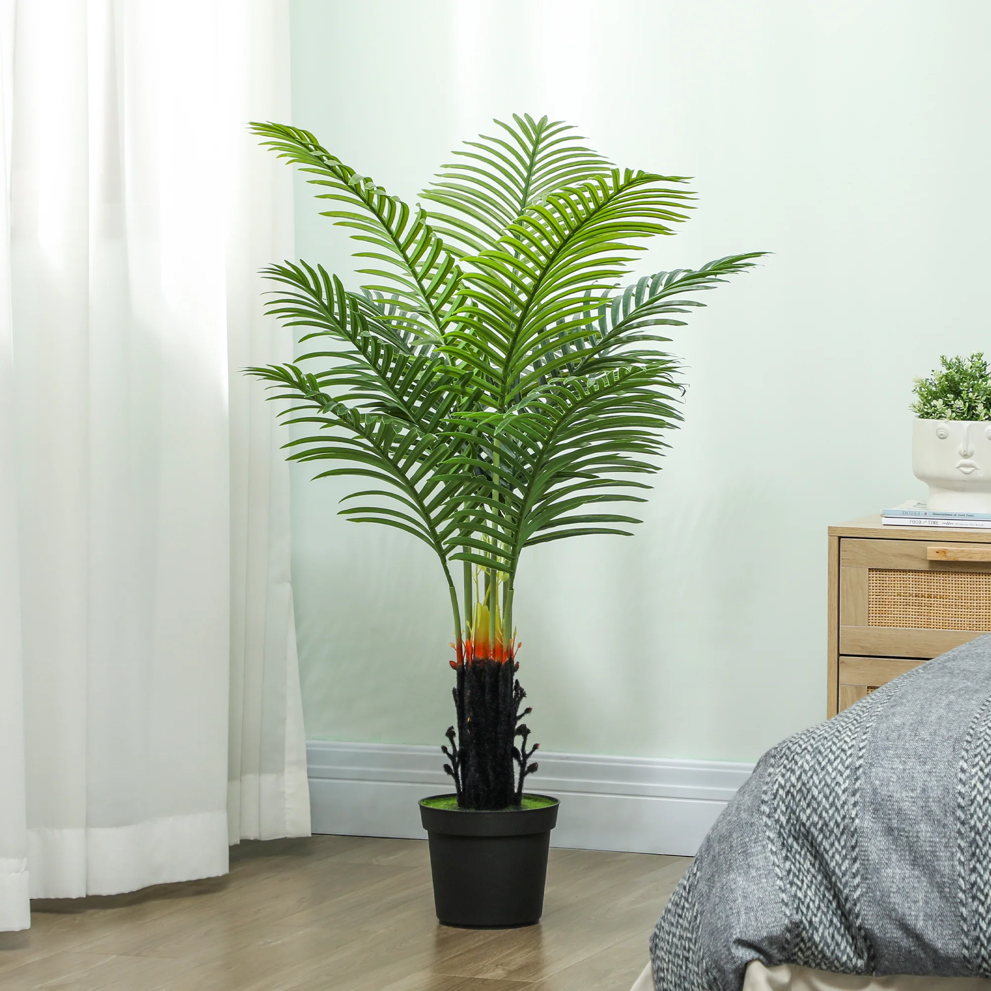 HOMCOM Artificial Areca Palm Tree With PE Leaves And Flocked Soil - Image 7