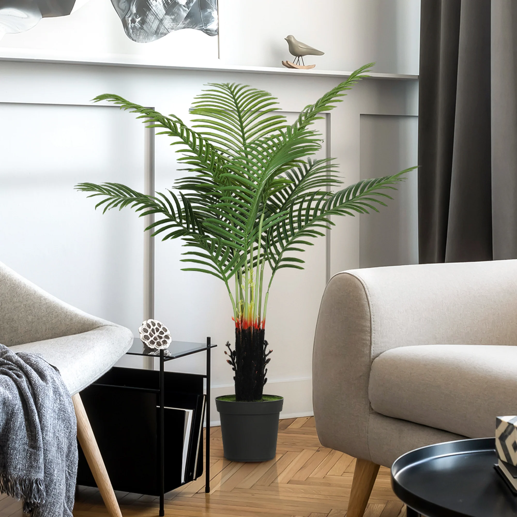 HOMCOM Artificial Areca Palm Tree With PE Leaves And Flocked Soil - Image 8
