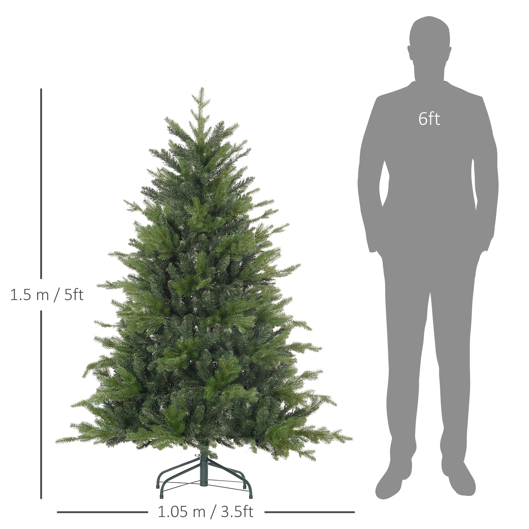 HOMCOM Artificial Christmas Tree with Metal Base, Hinged Branches - Image 11