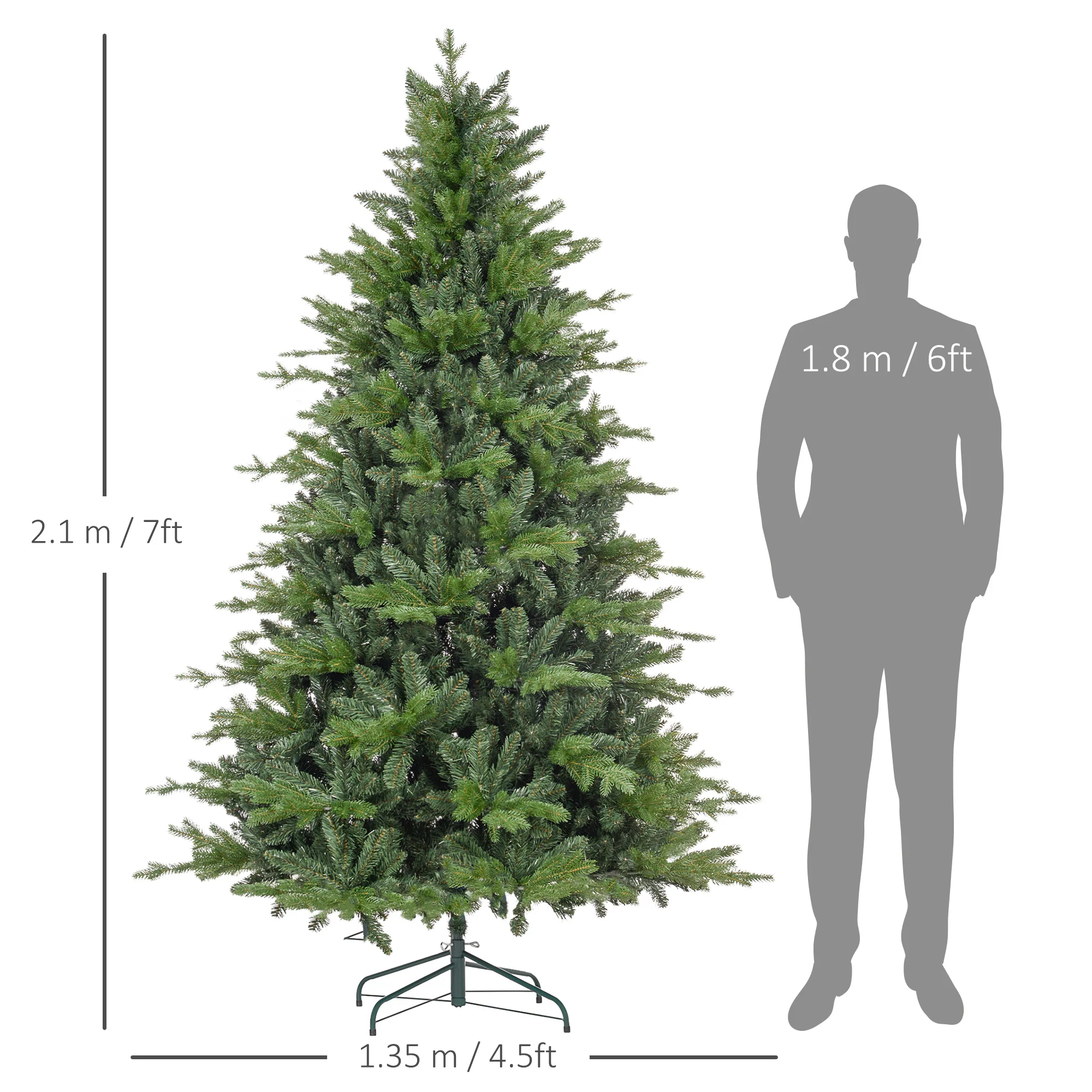 HOMCOM Artificial Christmas Tree with Metal Base, Hinged Branches - Image 3
