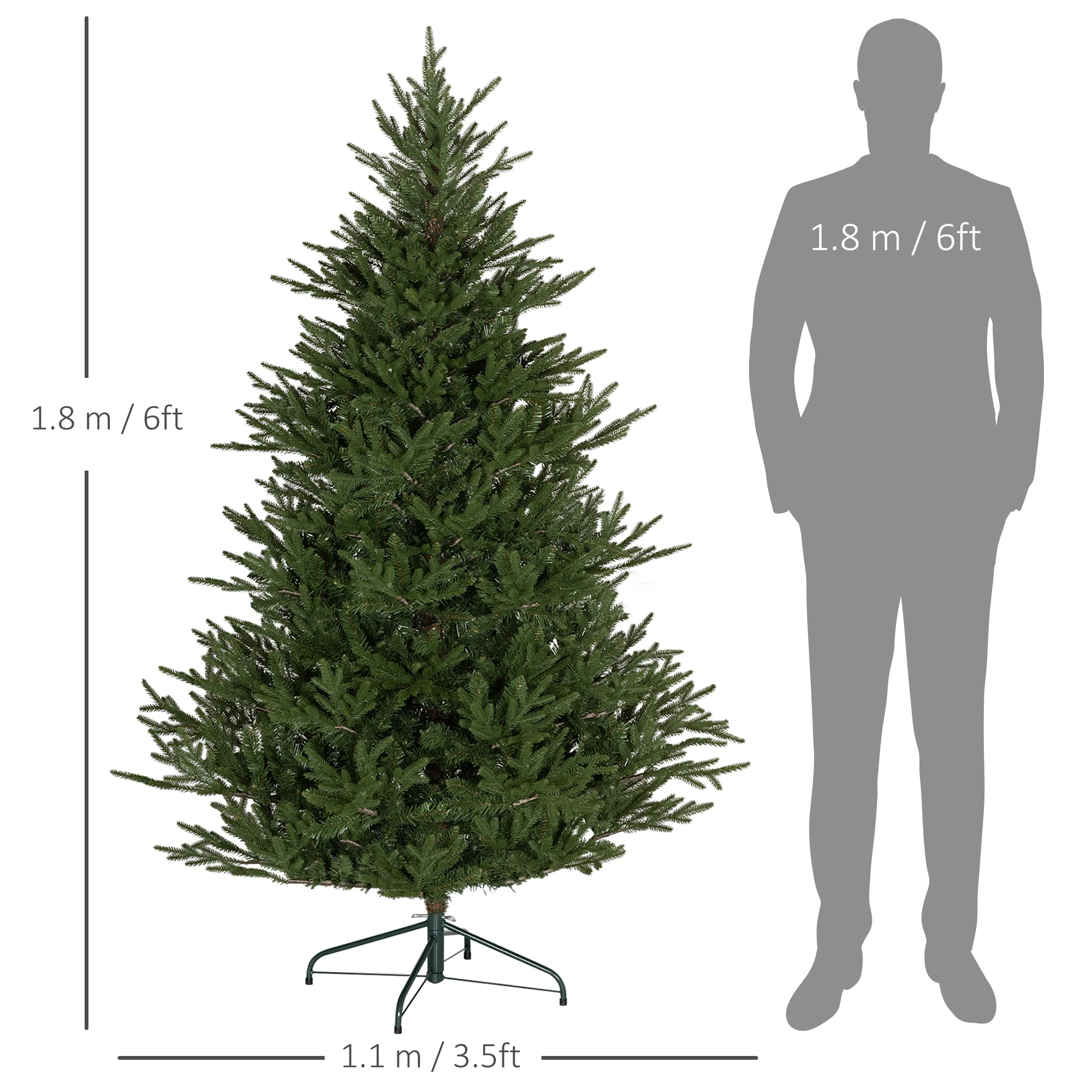 HOMCOM Artificial Christmas Tree With Realistic Hinged Branches, Green - Image 3