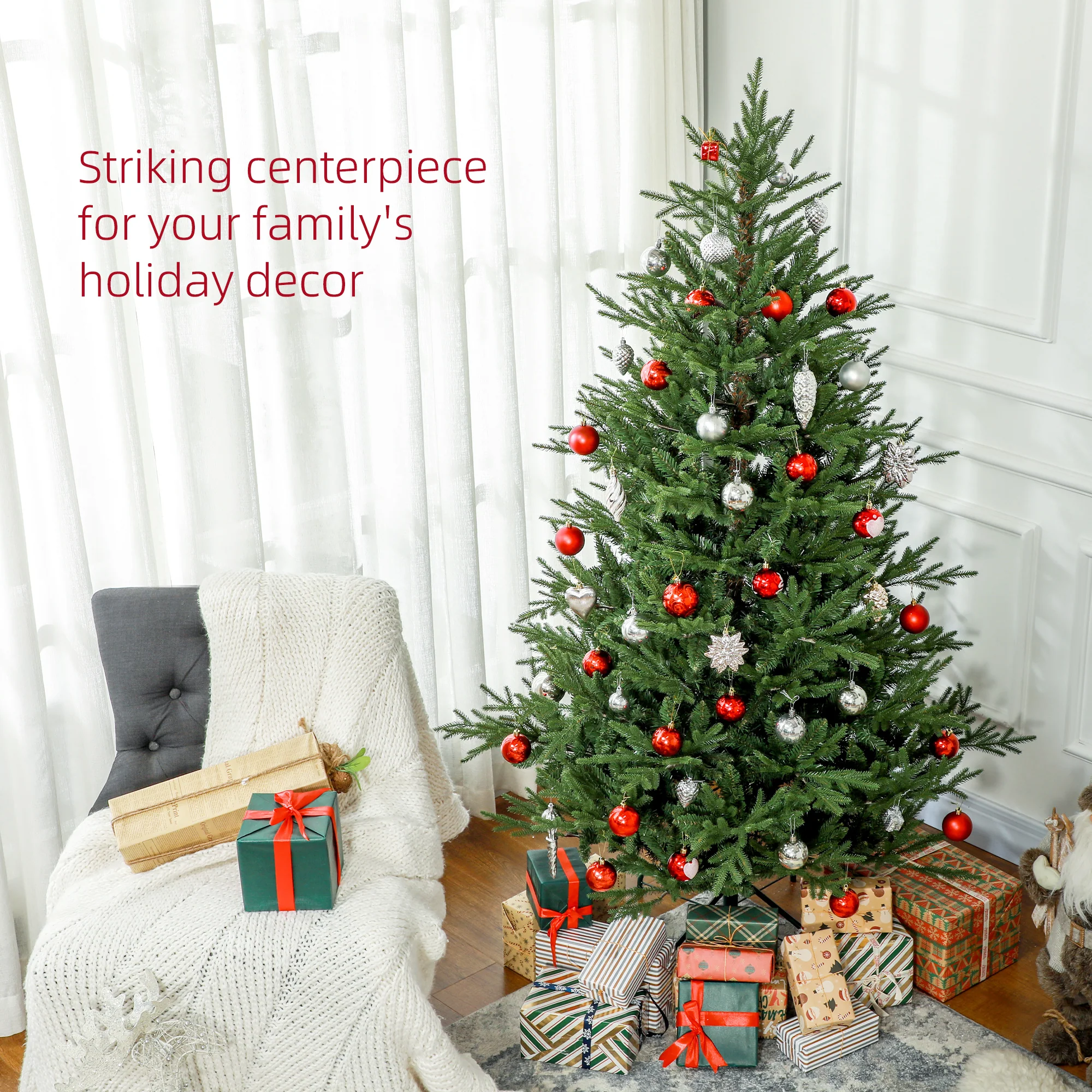 HOMCOM Artificial Christmas Tree With Realistic Hinged Branches, Green - Image 4