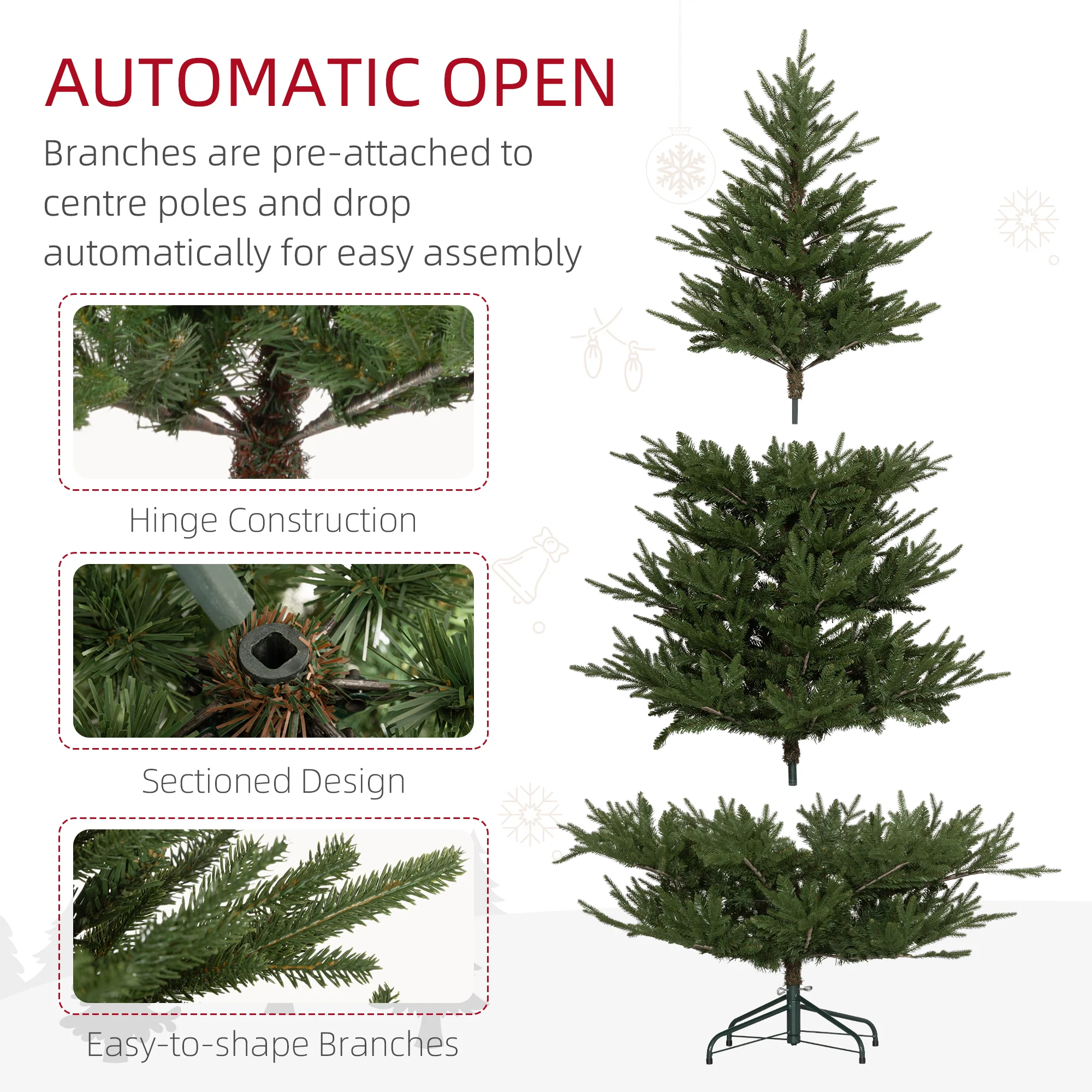 HOMCOM Artificial Christmas Tree With Realistic Hinged Branches, Green - Image 6