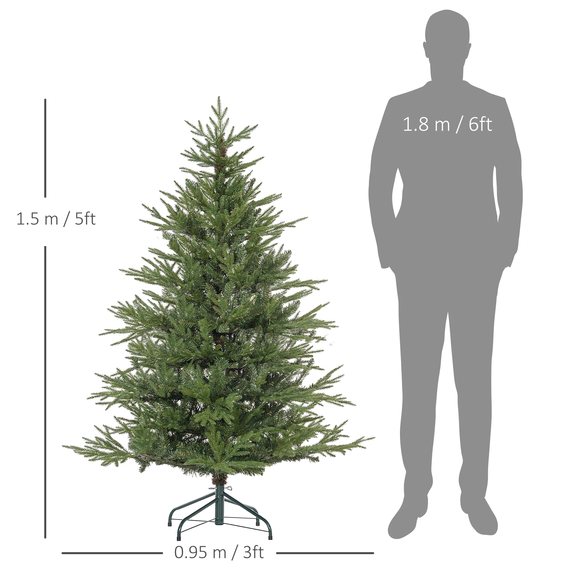 HOMCOM Artificial Christmas Tree with Realistic Hinged Branches, Green - Image 3