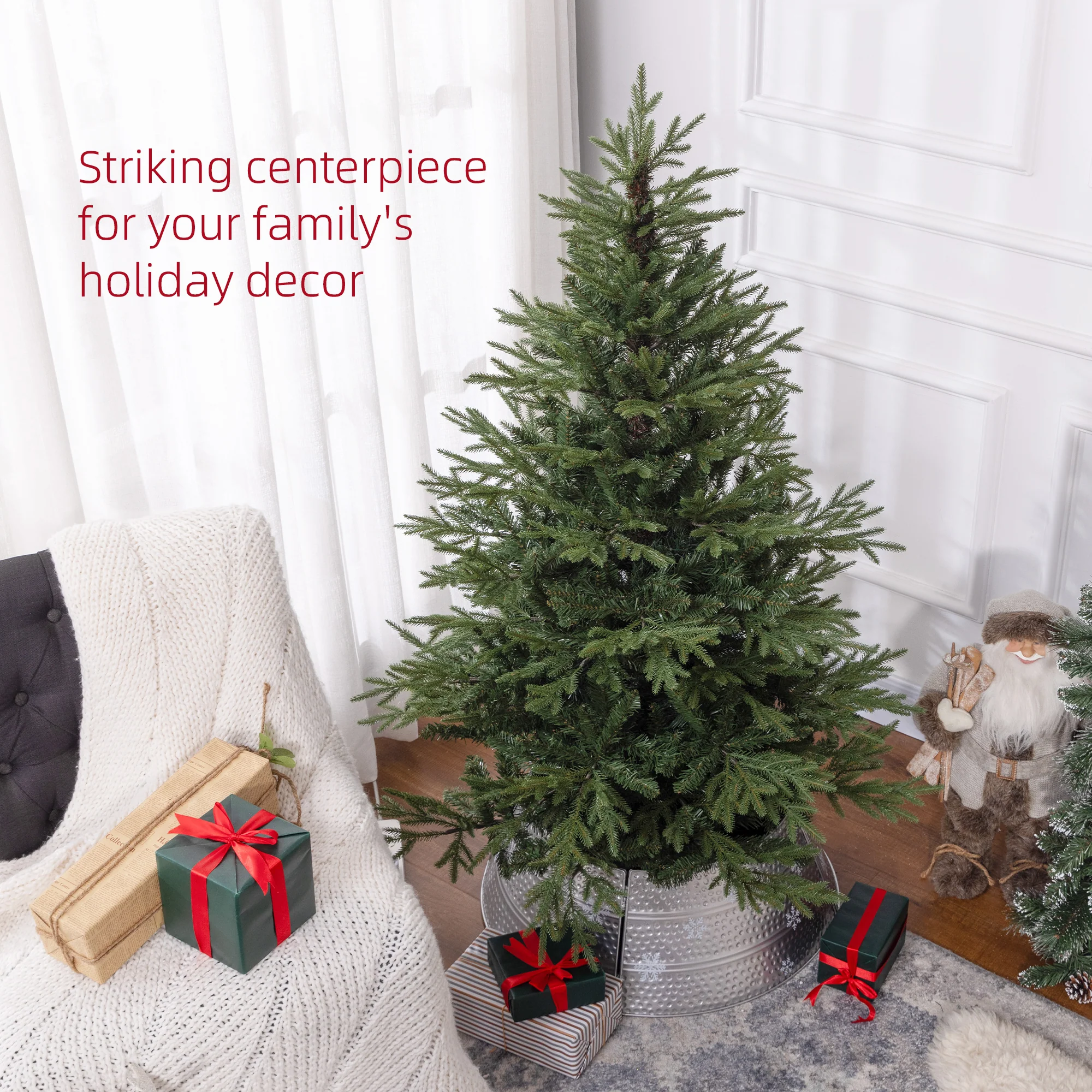 HOMCOM Artificial Christmas Tree with Realistic Hinged Branches, Green - Image 4