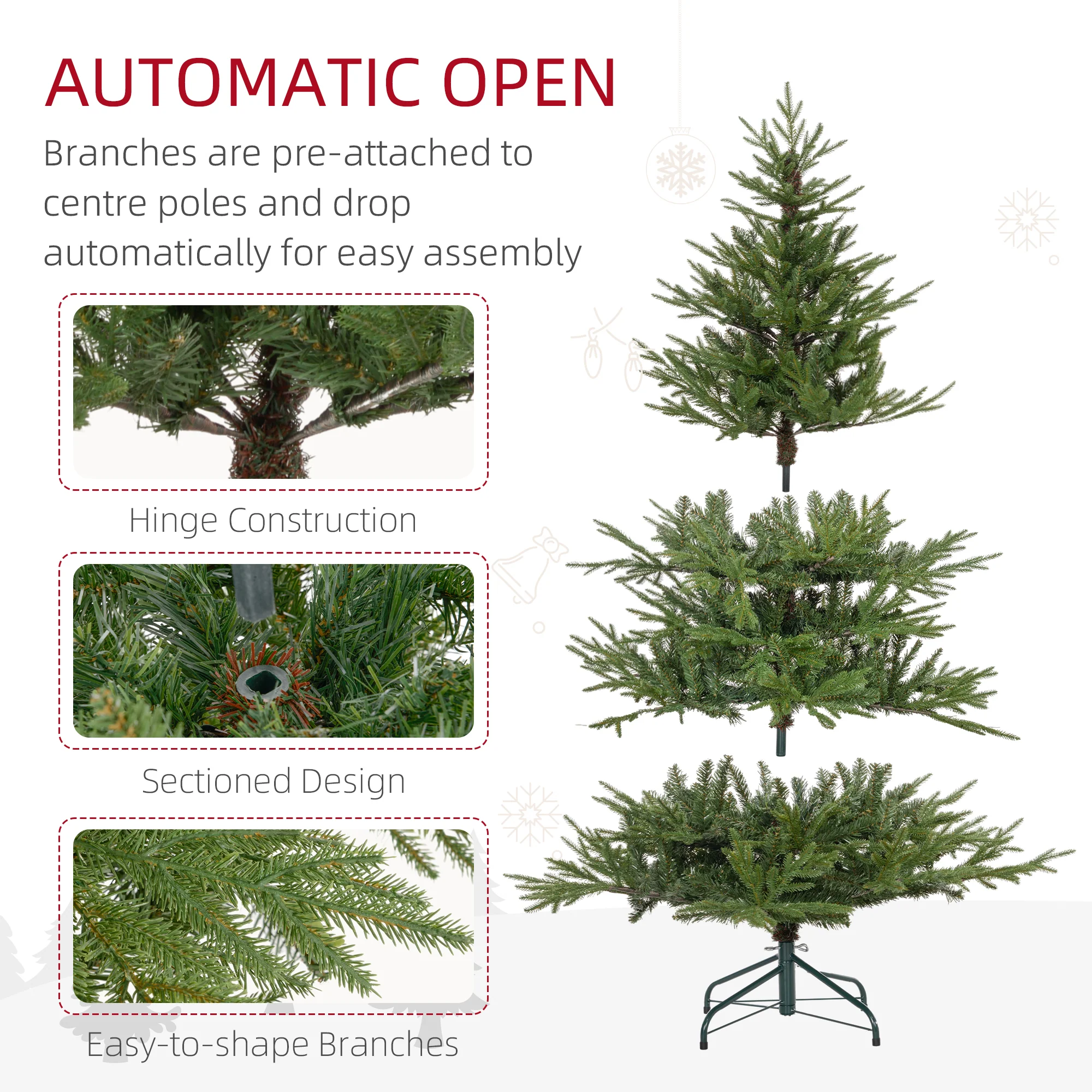 HOMCOM Artificial Christmas Tree with Realistic Hinged Branches, Green - Image 6