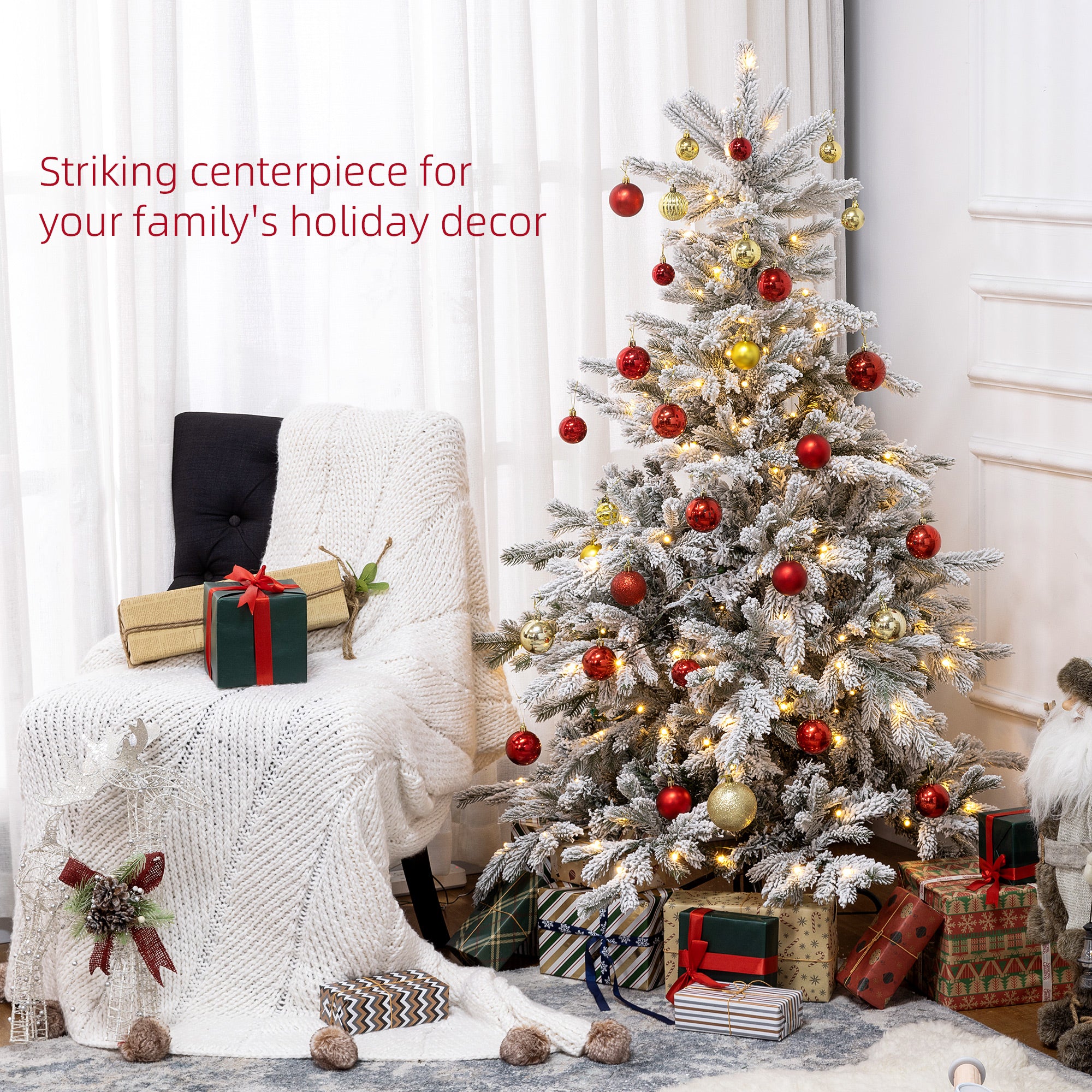 HOMCOM Artificial Christmas Tree With Realistic Snow Branches, LED Lights - Image 4