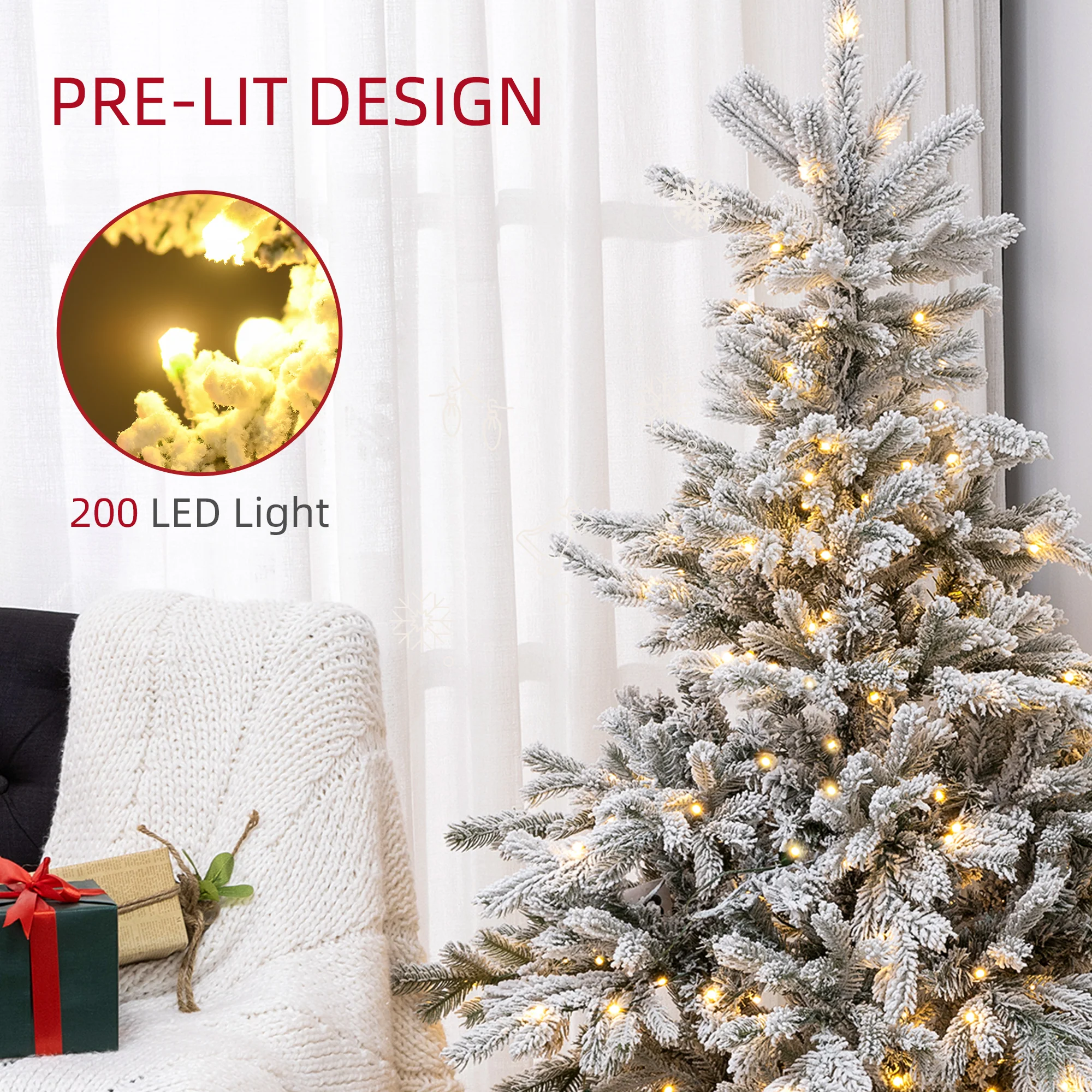 HOMCOM Artificial Christmas Tree With Realistic Snow Branches, LED Lights - Image 5